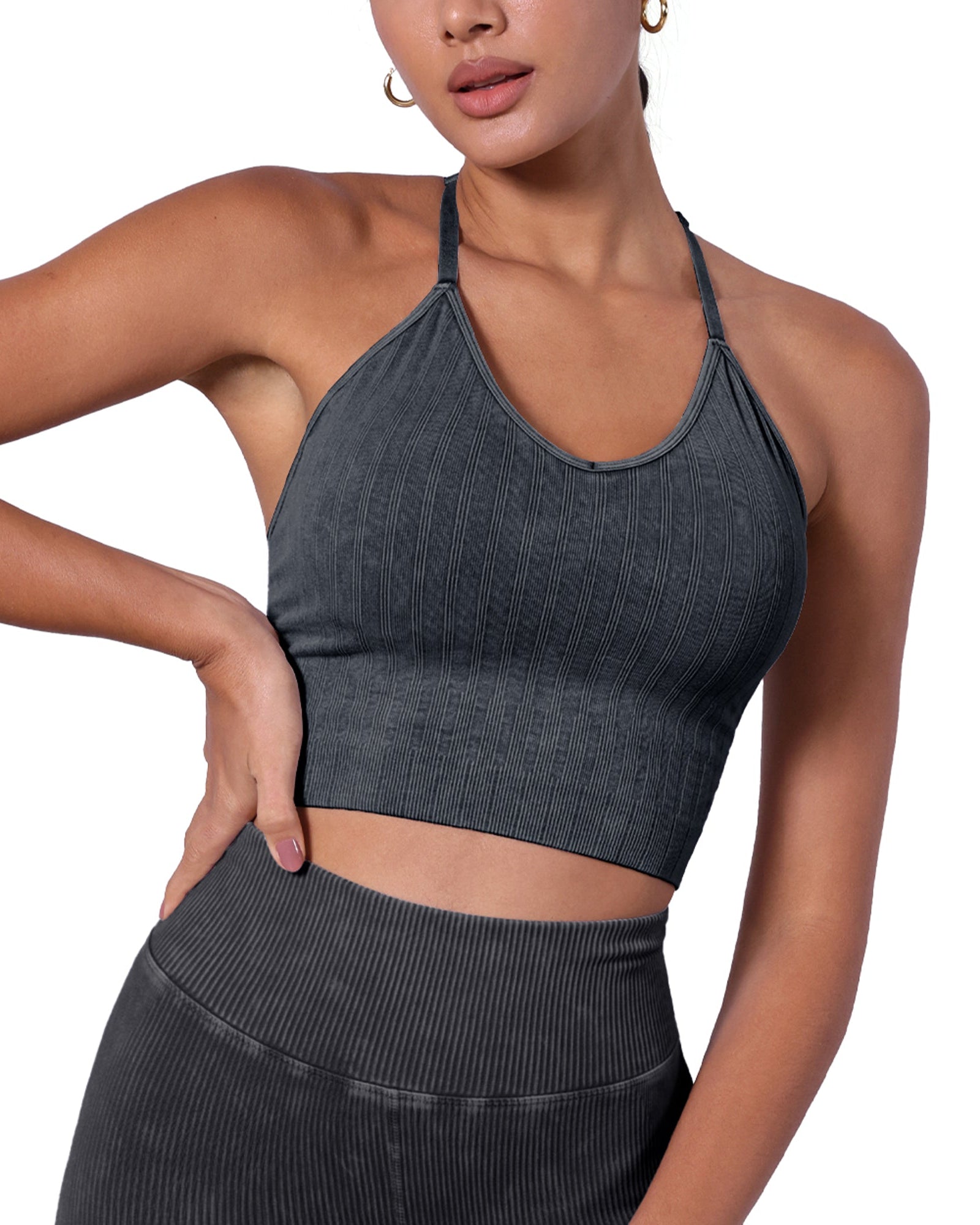 Seamless Strappy Sports Bra with Removable Pads - ododos