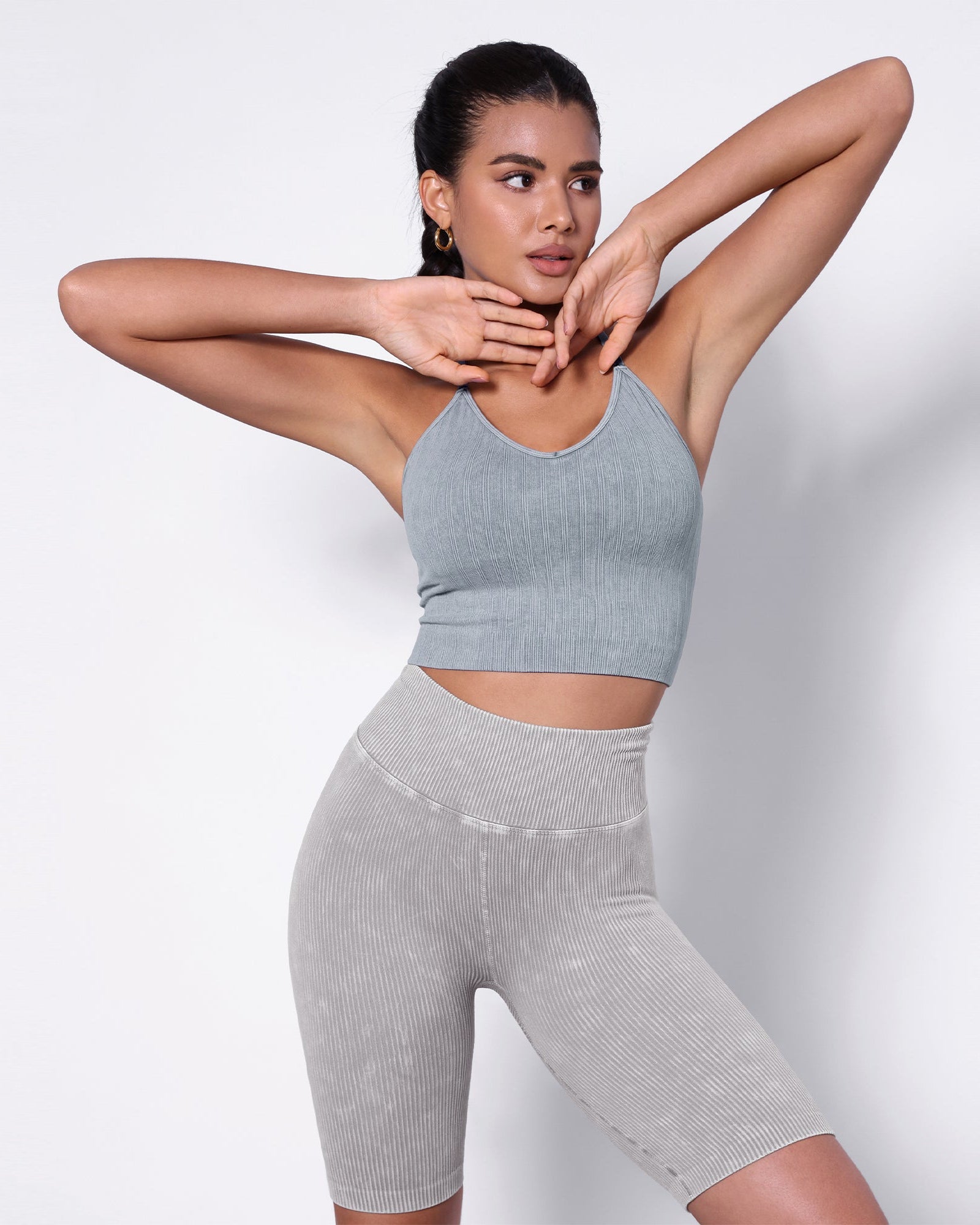 Seamless Strappy Sports Bra with Removable Pads Blue Grey - ododos