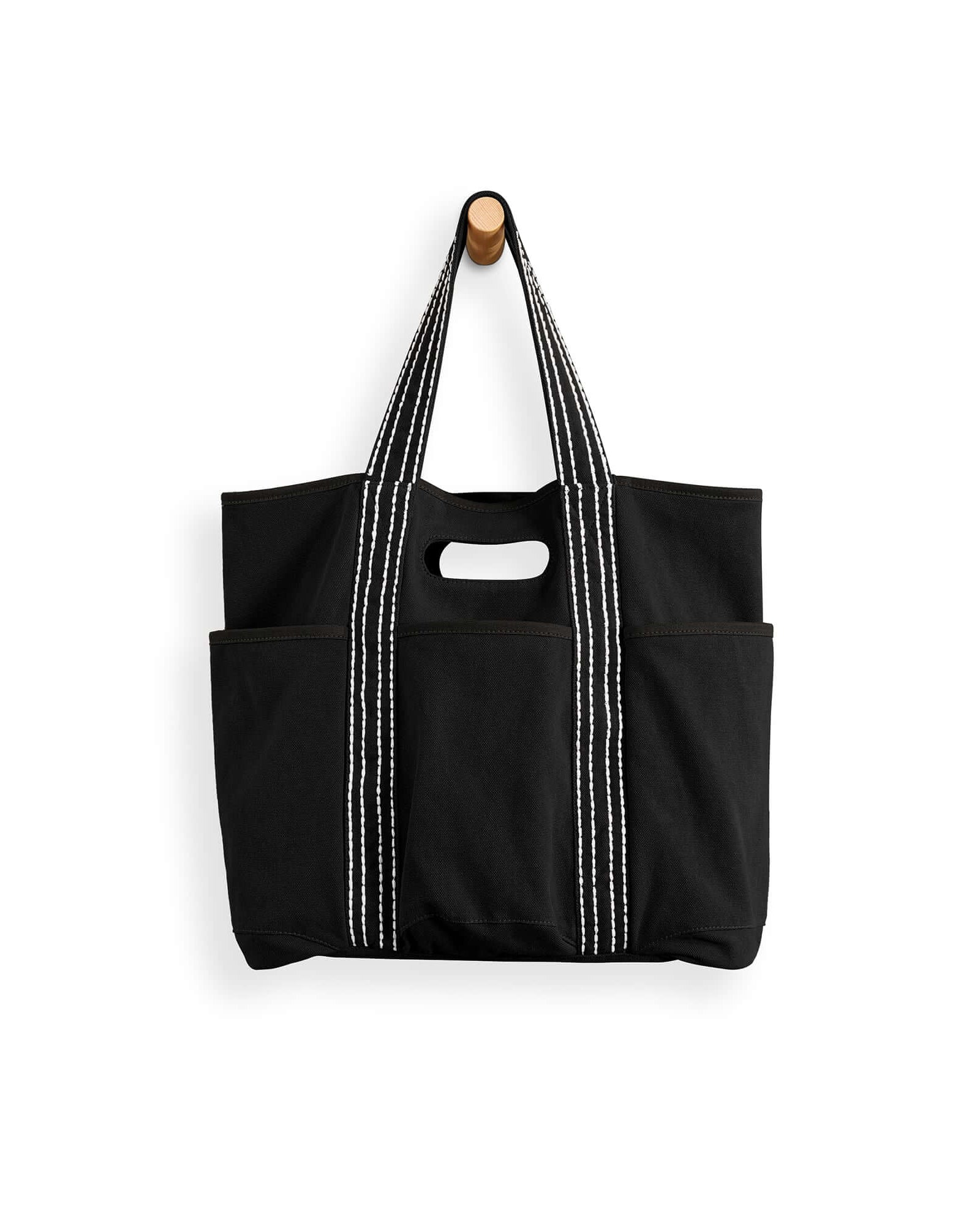 29L Oversized Canvas Tote Large Capacity Open Top Shoulder Bag Black - ododos