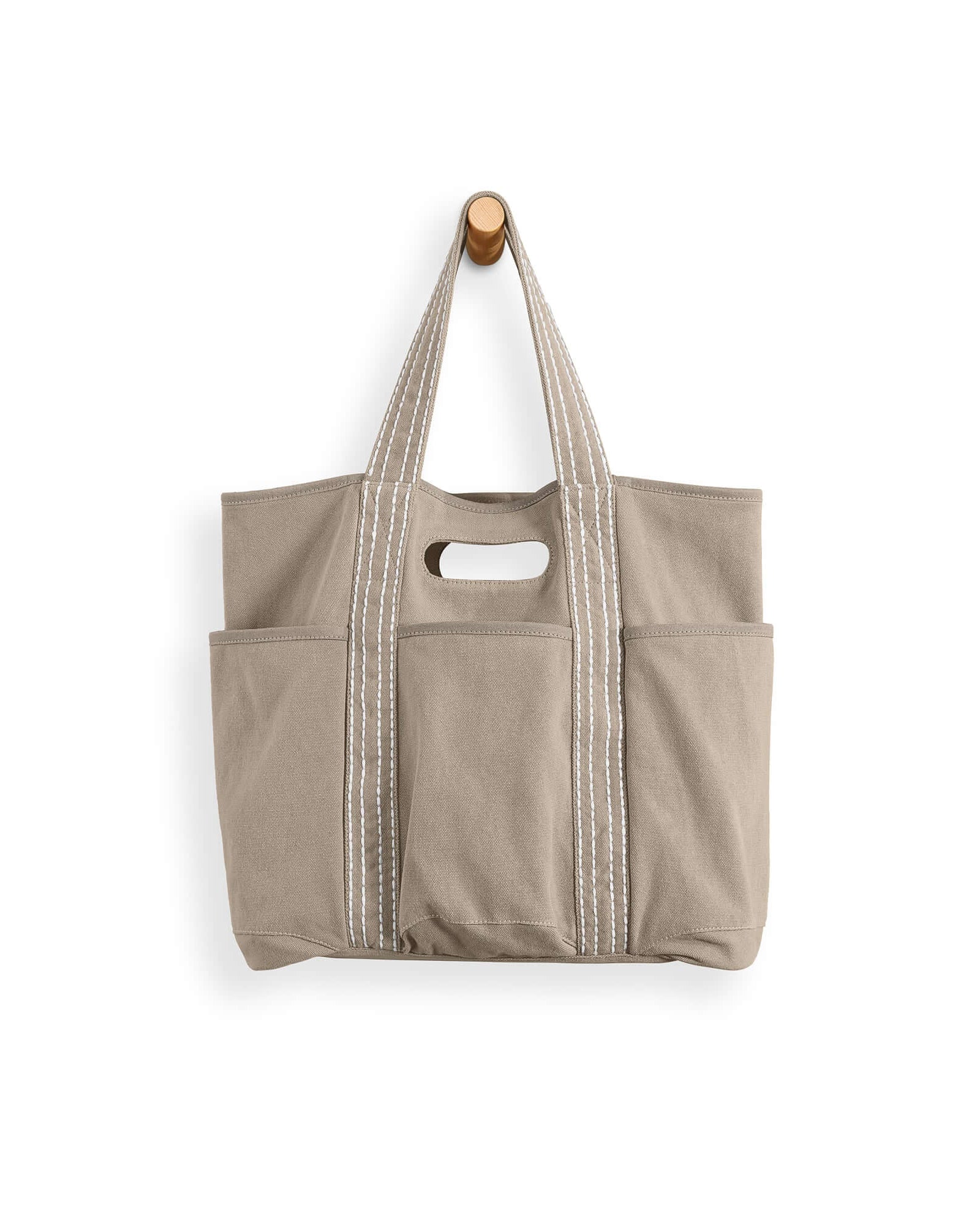 29L Oversized Canvas Tote Large Capacity Open Top Shoulder Bag Gray Brown - ododos