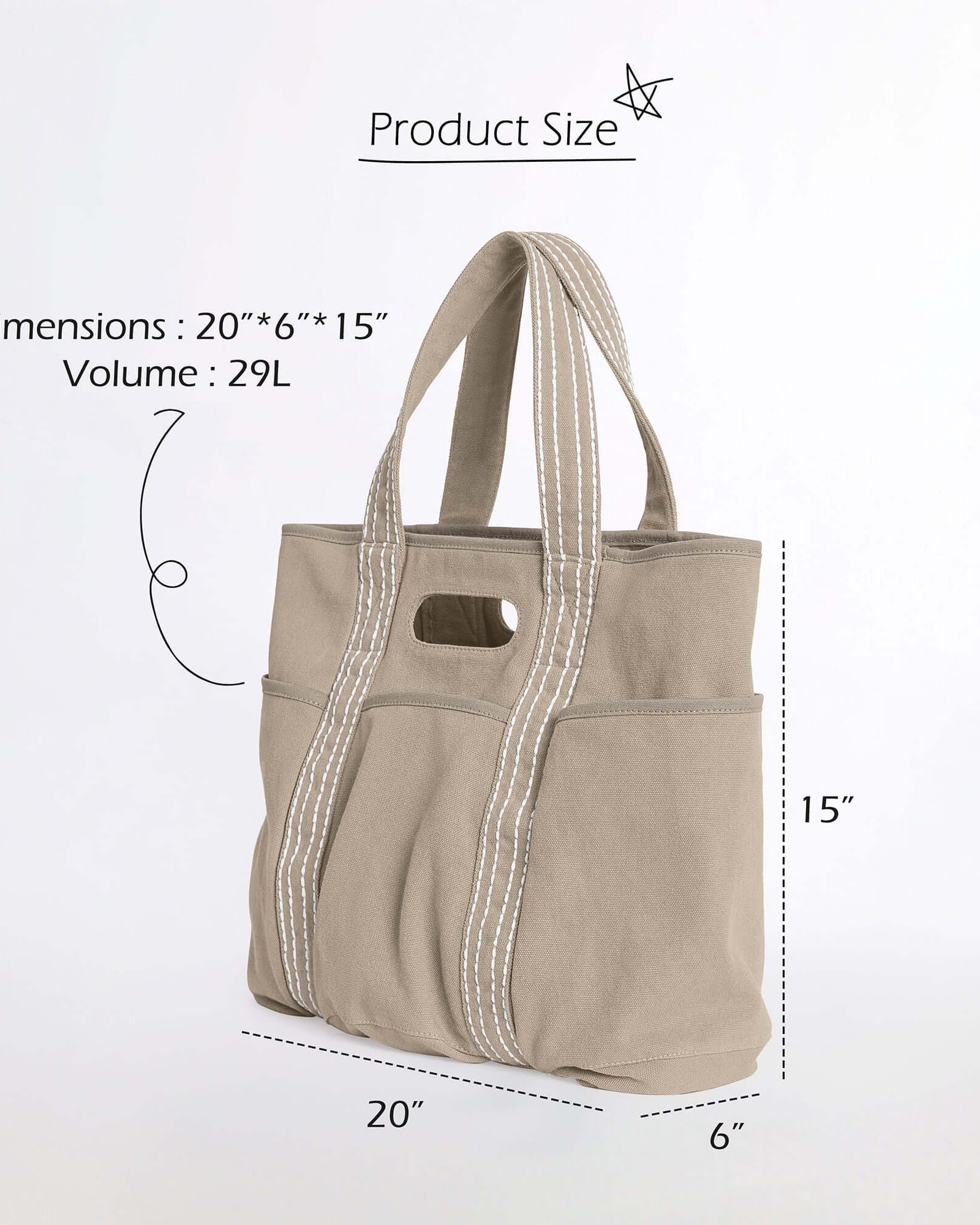 29L Oversized Canvas Tote Large Capacity Open Top Shoulder Bag - ododos
