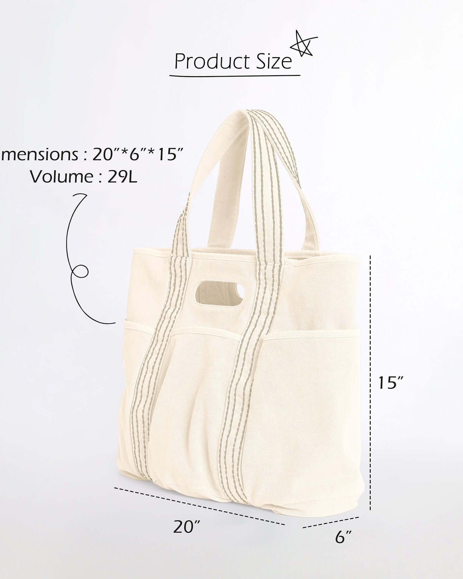 29L Oversized Canvas Tote Large Capacity Open Top Shoulder Bag - ododos