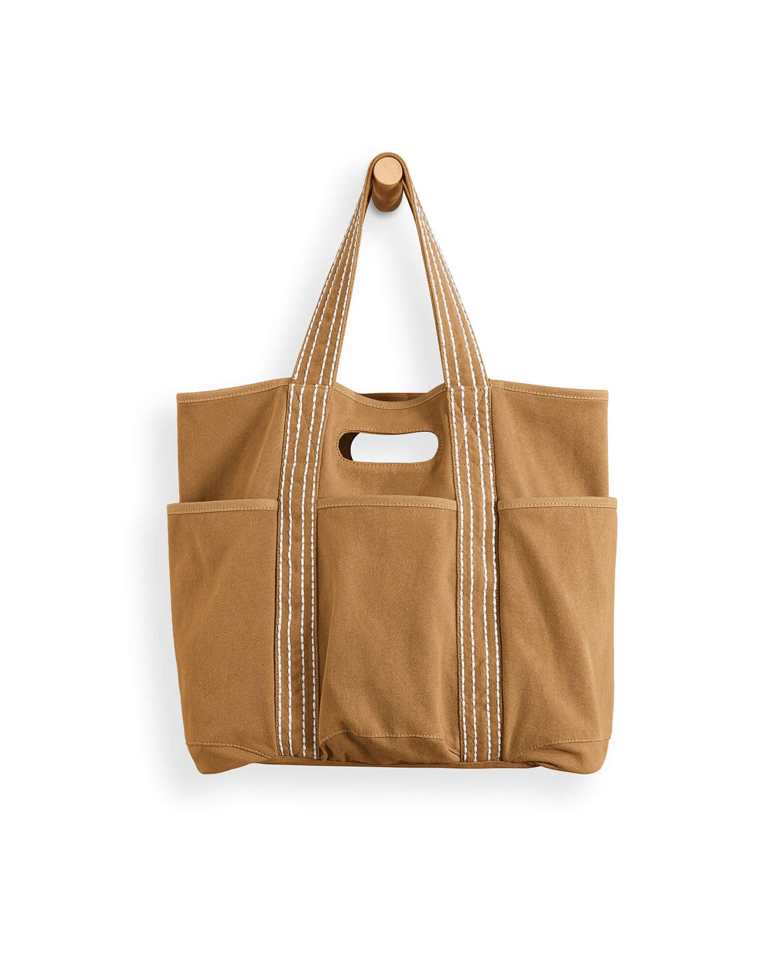 29L Oversized Canvas Tote Large Capacity Open Top Shoulder Bag Khaki - ododos