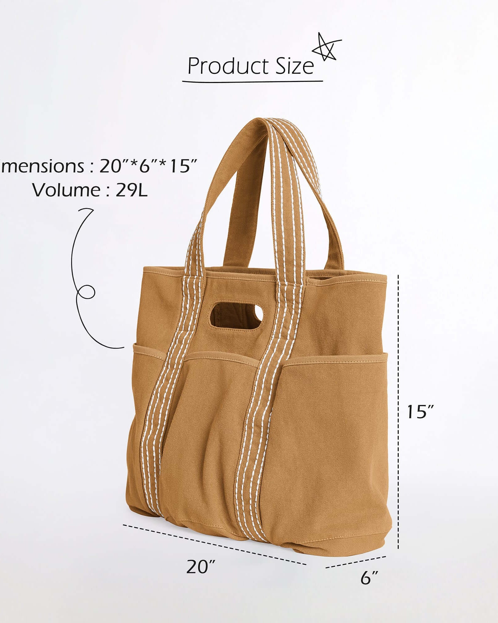 29L Oversized Canvas Tote Large Capacity Open Top Shoulder Bag - ododos