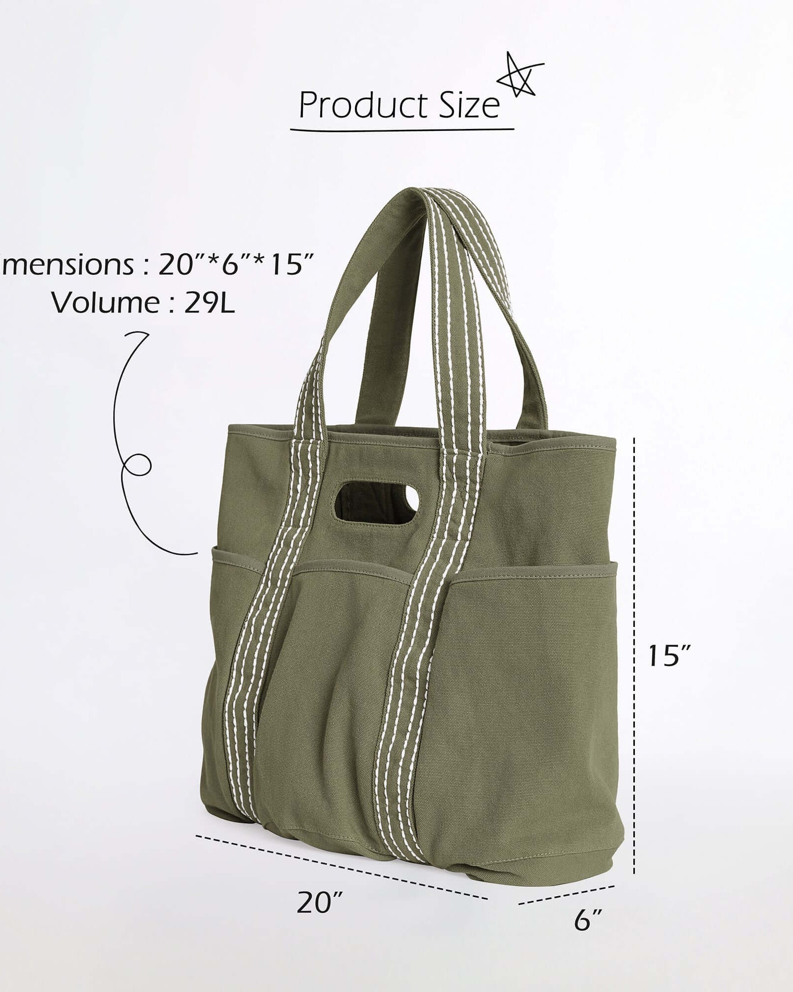 29L Oversized Canvas Tote Large Capacity Open Top Shoulder Bag - ododos