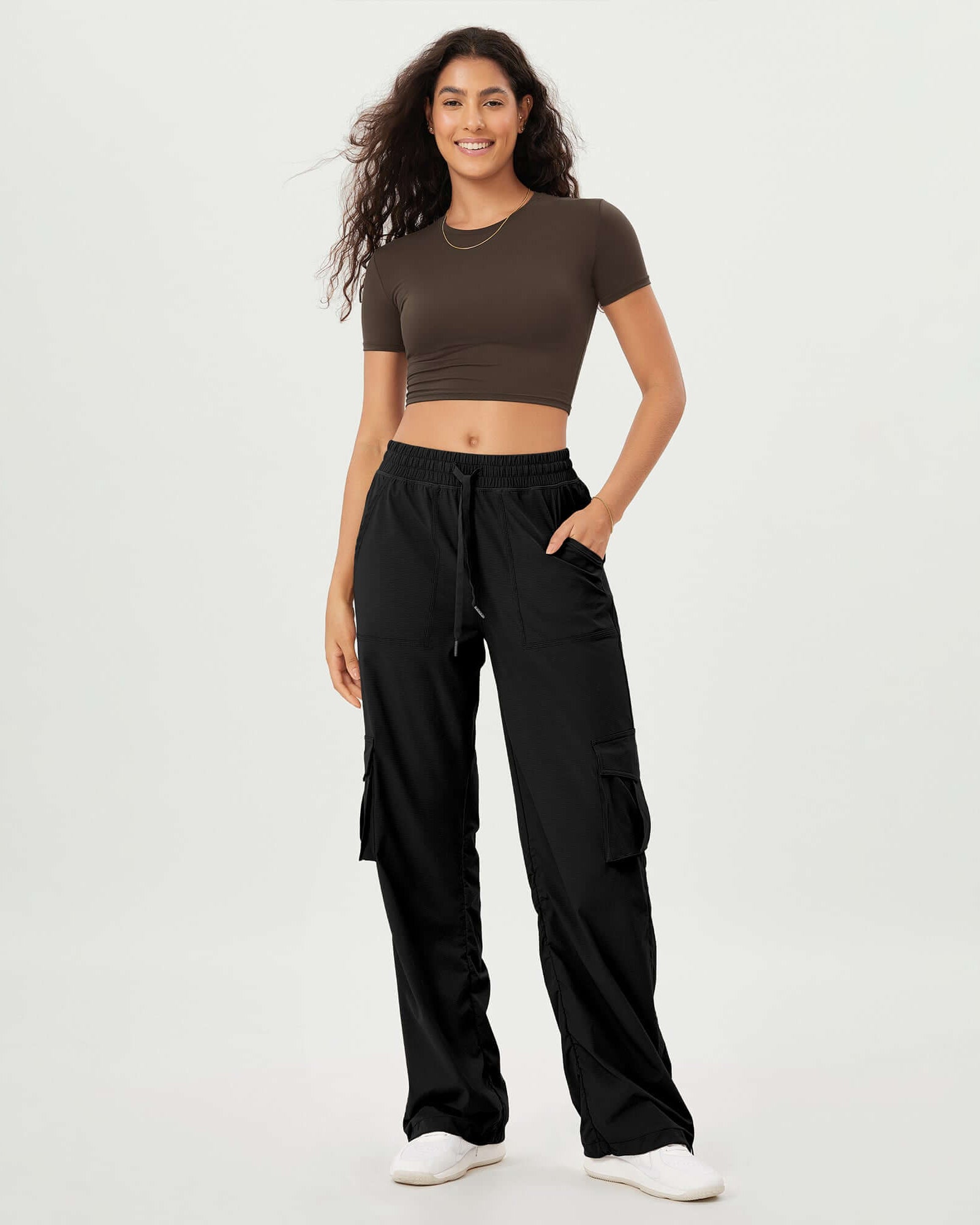 Stretch Woven Relaxed Cargo Cinchable Hems Casual Sweatpants with Pockets - ododos