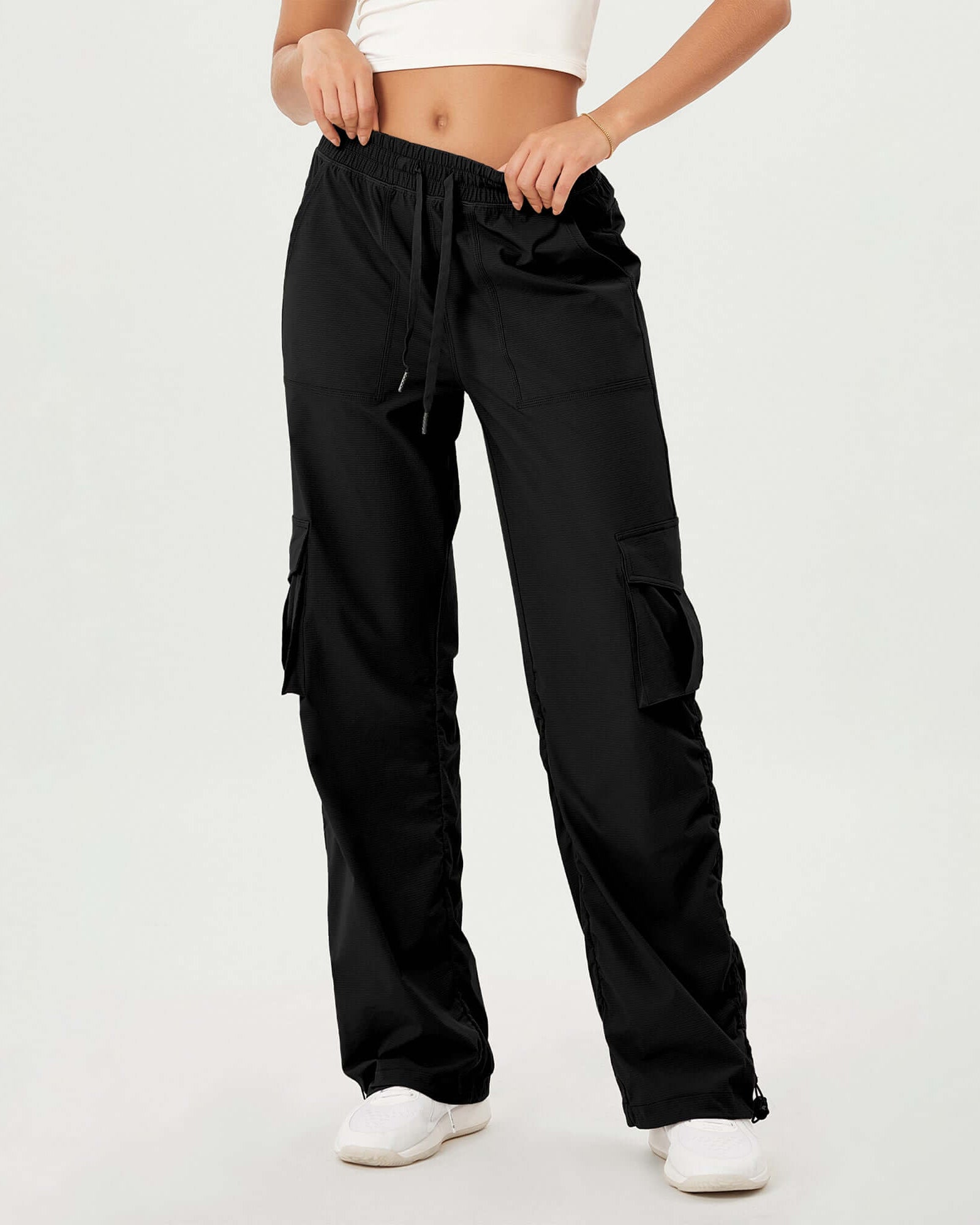 Stretch Woven Relaxed Cargo Cinchable Hems Casual Sweatpants with Pockets - ododos