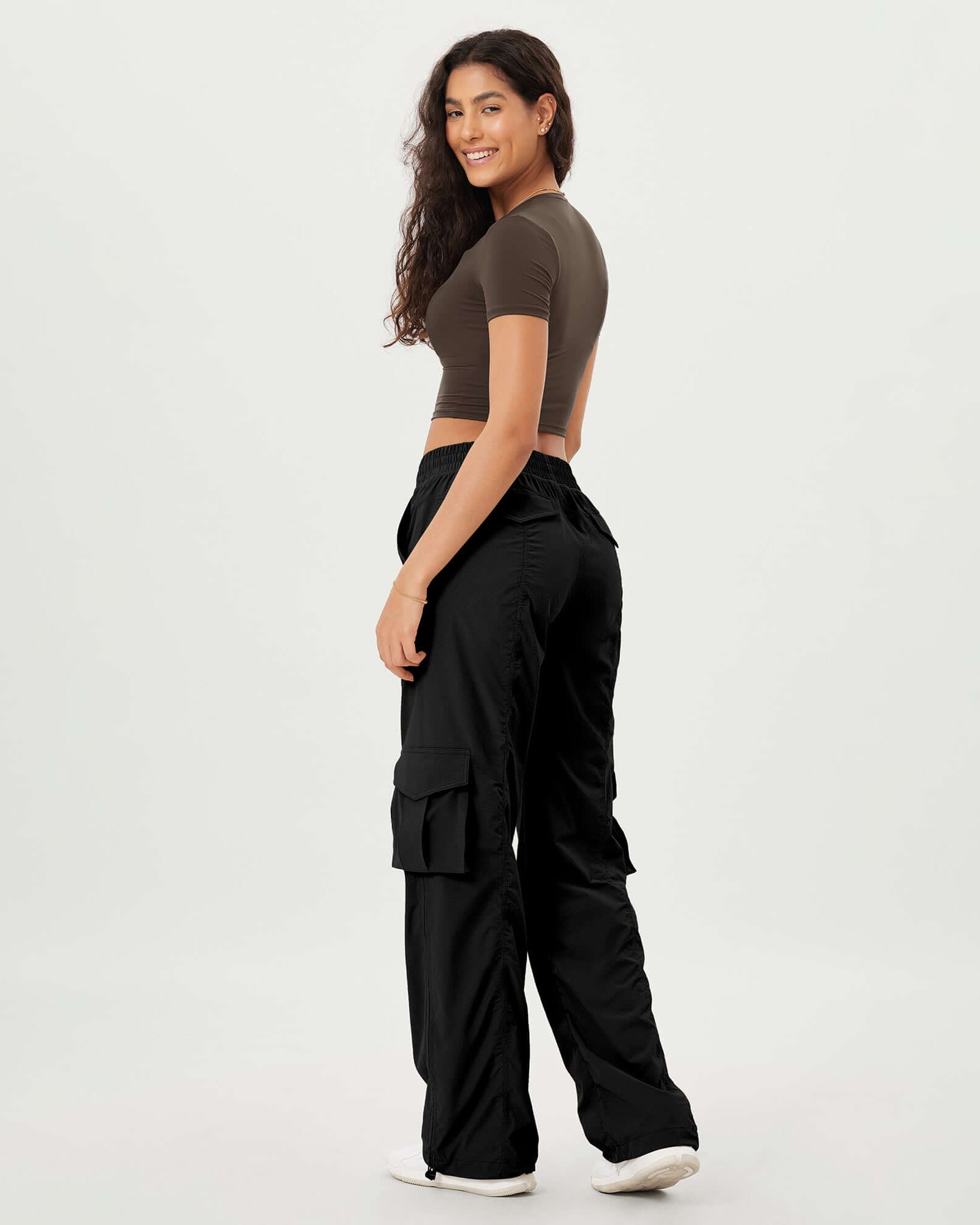 Stretch Woven Relaxed Cargo Cinchable Hems Casual Sweatpants with Pockets - ododos