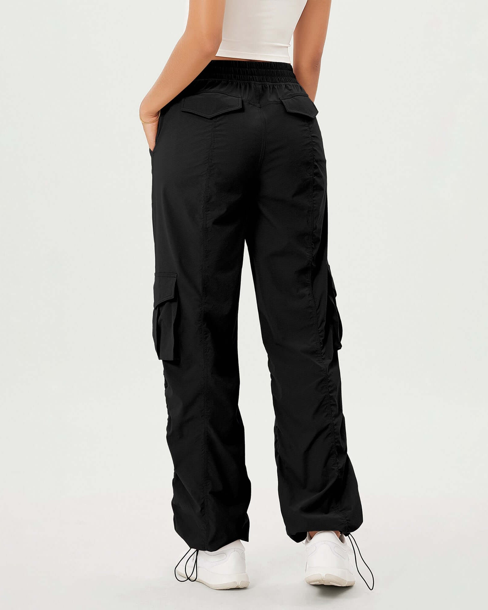 Stretch Woven Relaxed Cargo Cinchable Hems Casual Sweatpants with Pockets - ododos