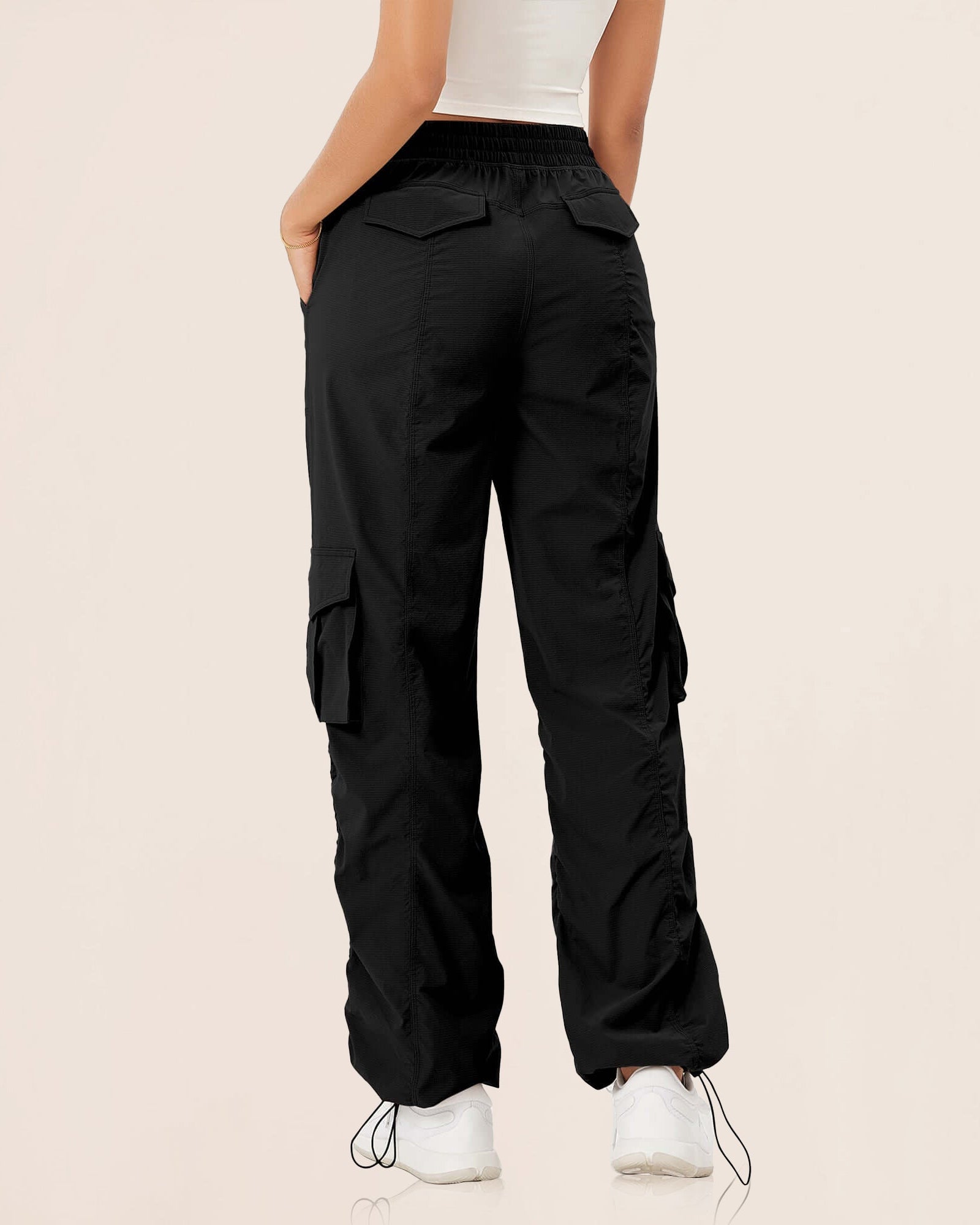 Stretch Woven Relaxed Cargo Cinchable Hems Casual Sweatpants with Pockets - ododos