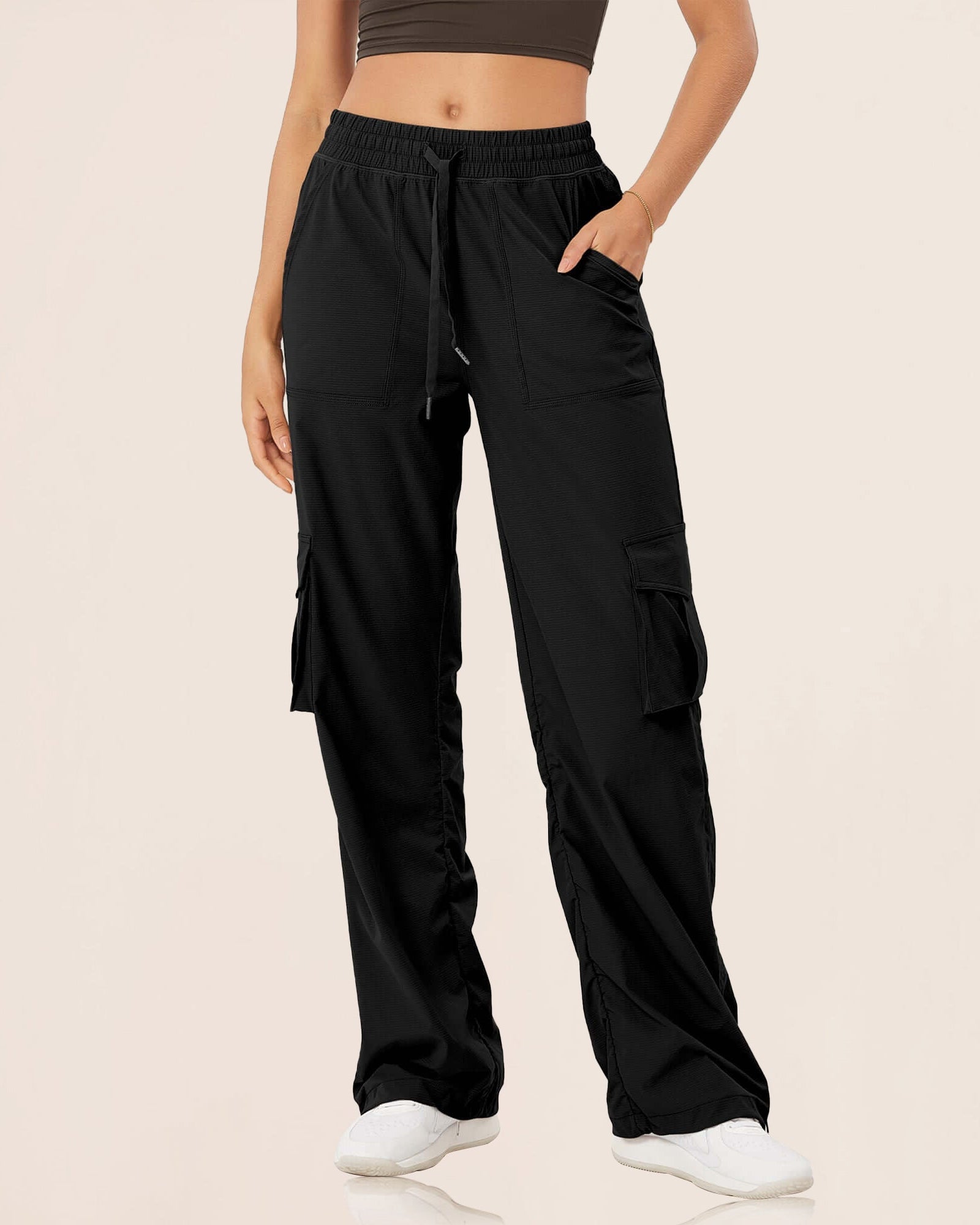 Stretch Woven Relaxed Cargo Cinchable Hems Casual Sweatpants with Pockets - ododos