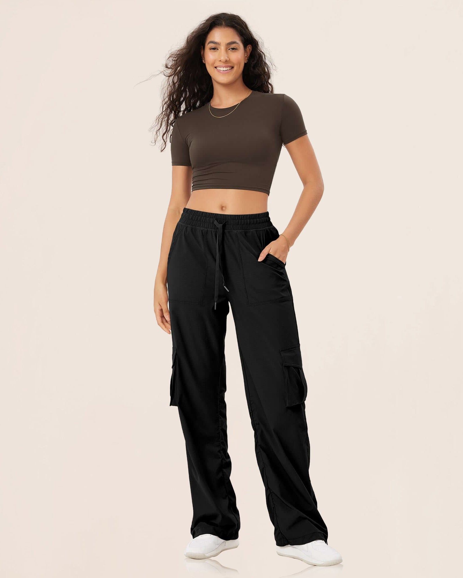Stretch Woven Relaxed Cargo Cinchable Hems Casual Sweatpants with Pockets - ododos
