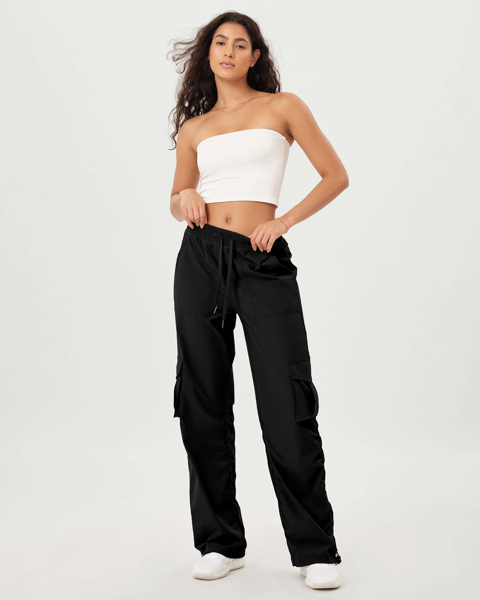 Stretch Woven Relaxed Cargo Cinchable Hems Casual Sweatpants with Pockets - ododos
