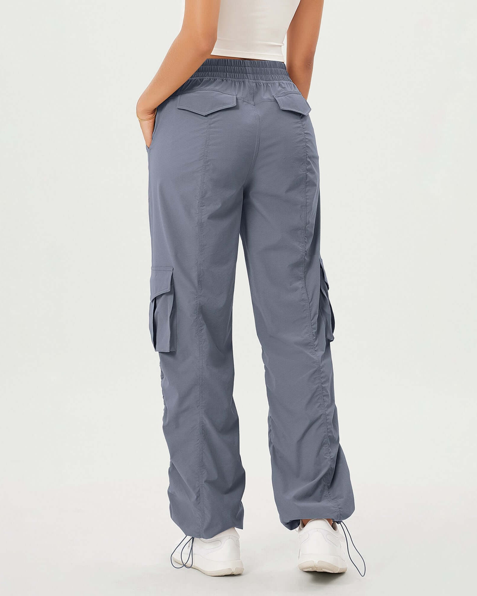 Stretch Woven Relaxed Cargo Cinchable Hems Casual Sweatpants with Pockets - ododos