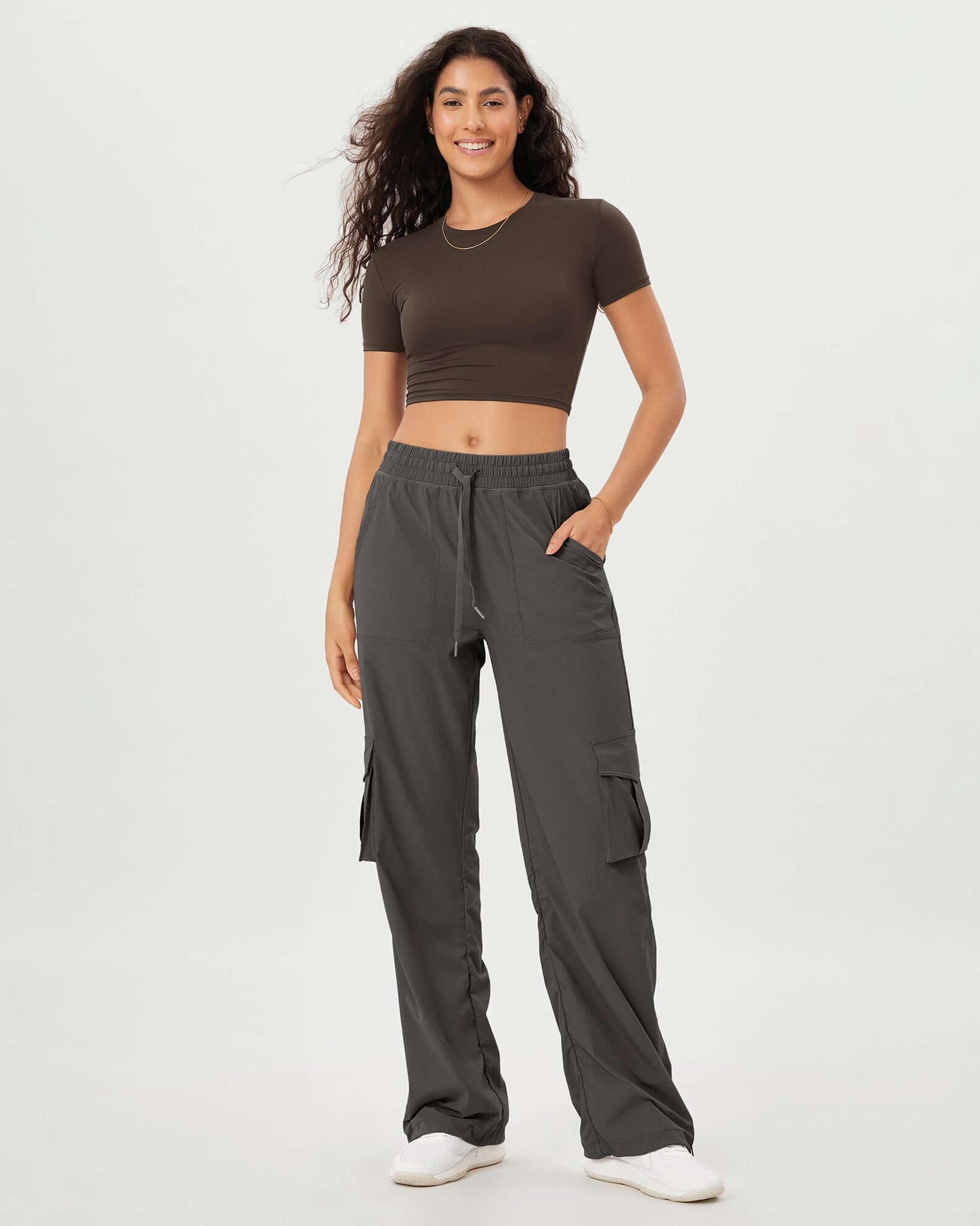 Stretch Woven Relaxed Cargo Cinchable Hems Casual Sweatpants with Pockets - ododos
