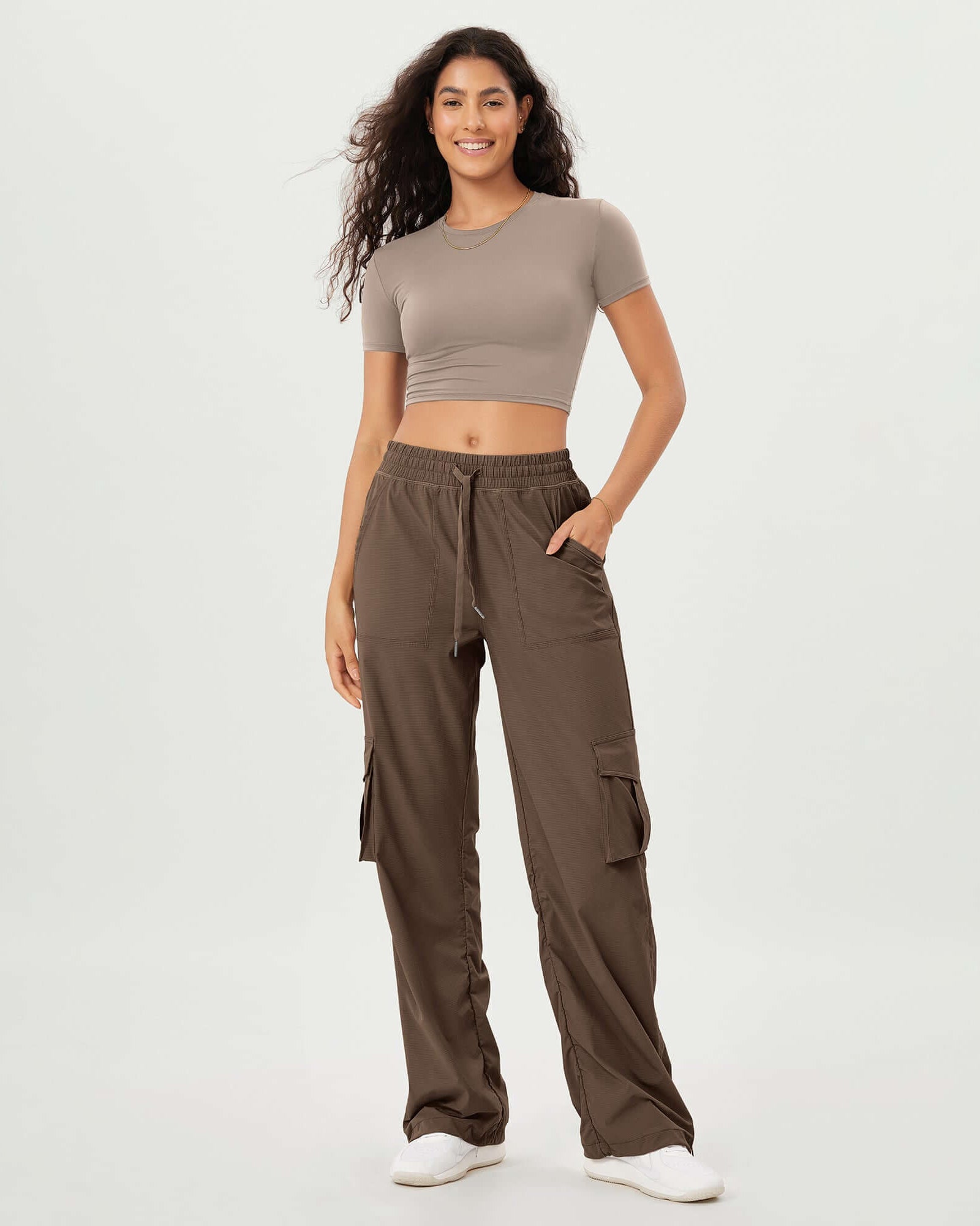 Stretch Woven Relaxed Cargo Cinchable Hems Casual Sweatpants with Pockets - ododos