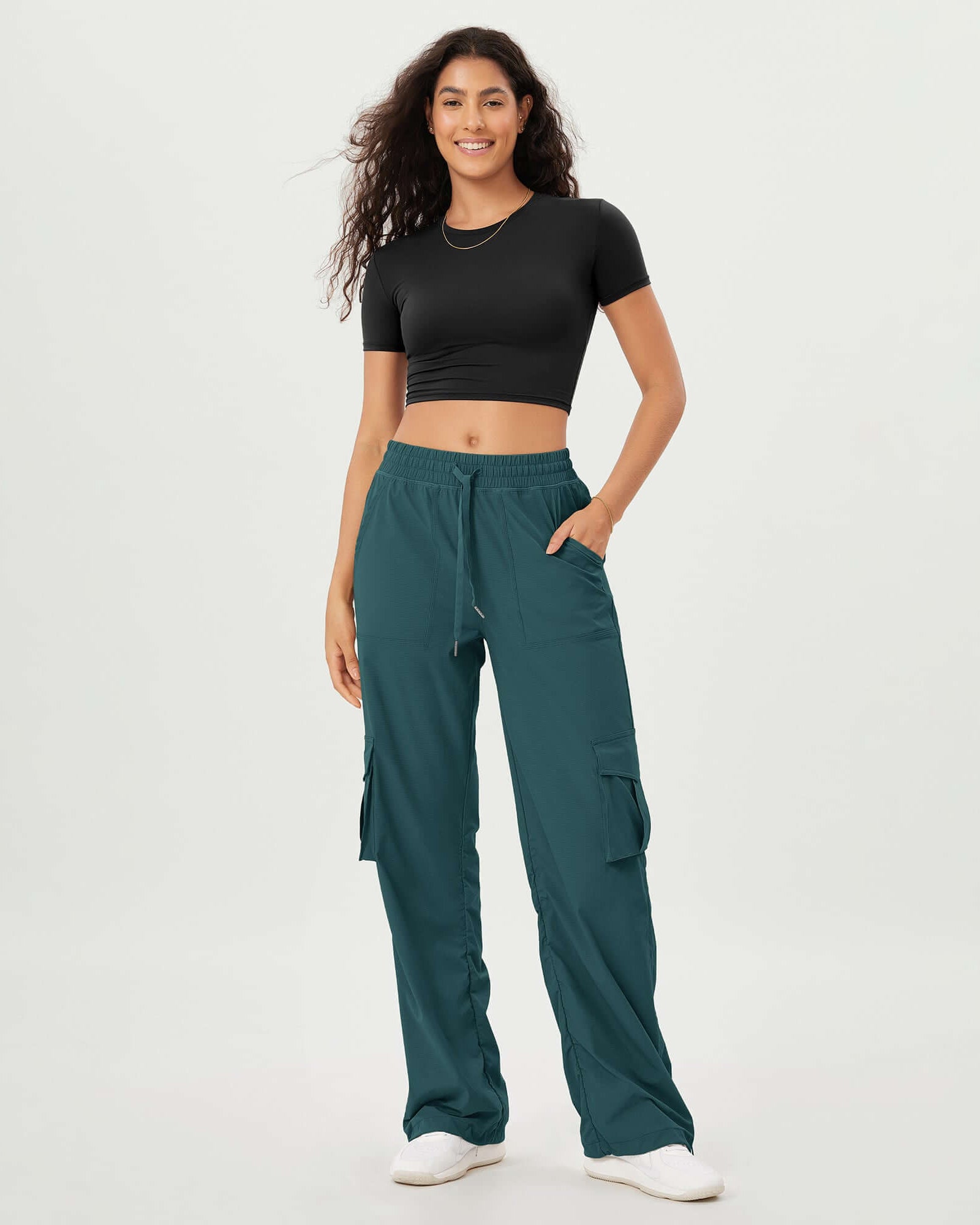 Stretch Woven Relaxed Cargo Cinchable Hems Casual Sweatpants with Pockets - ododos