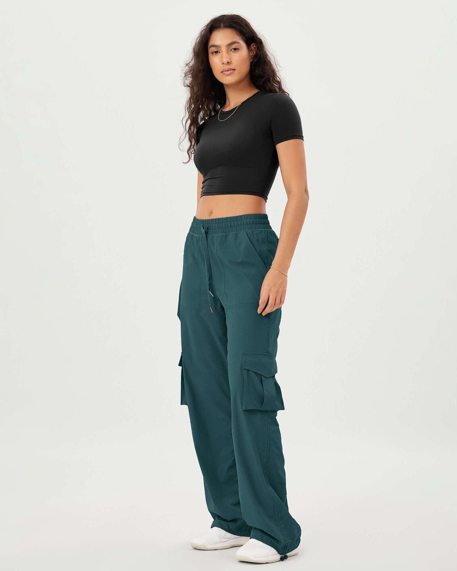 Stretch Woven Relaxed Cargo Cinchable Hems Casual Sweatpants with Pockets - ododos