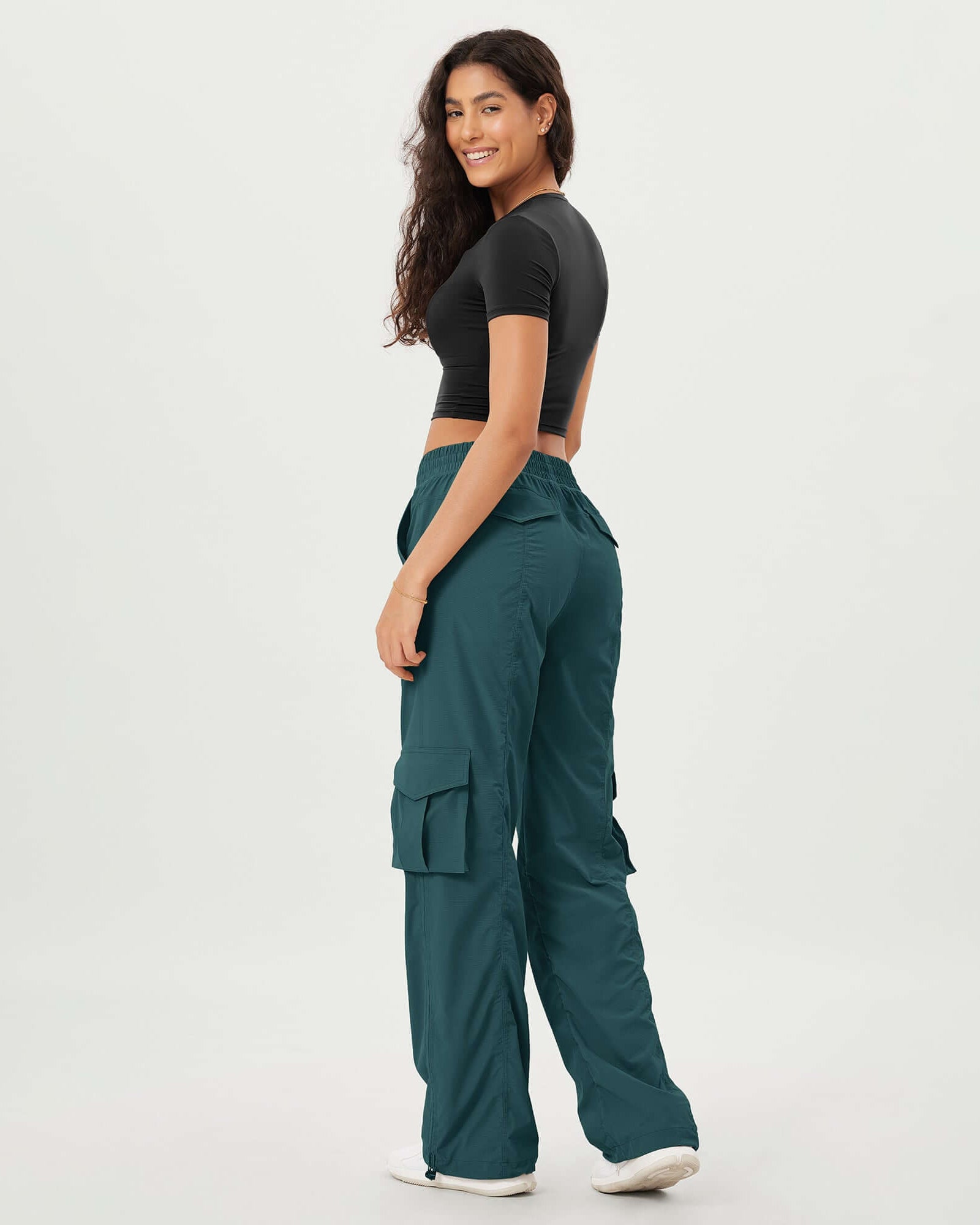 Stretch Woven Relaxed Cargo Cinchable Hems Casual Sweatpants with Pockets - ododos