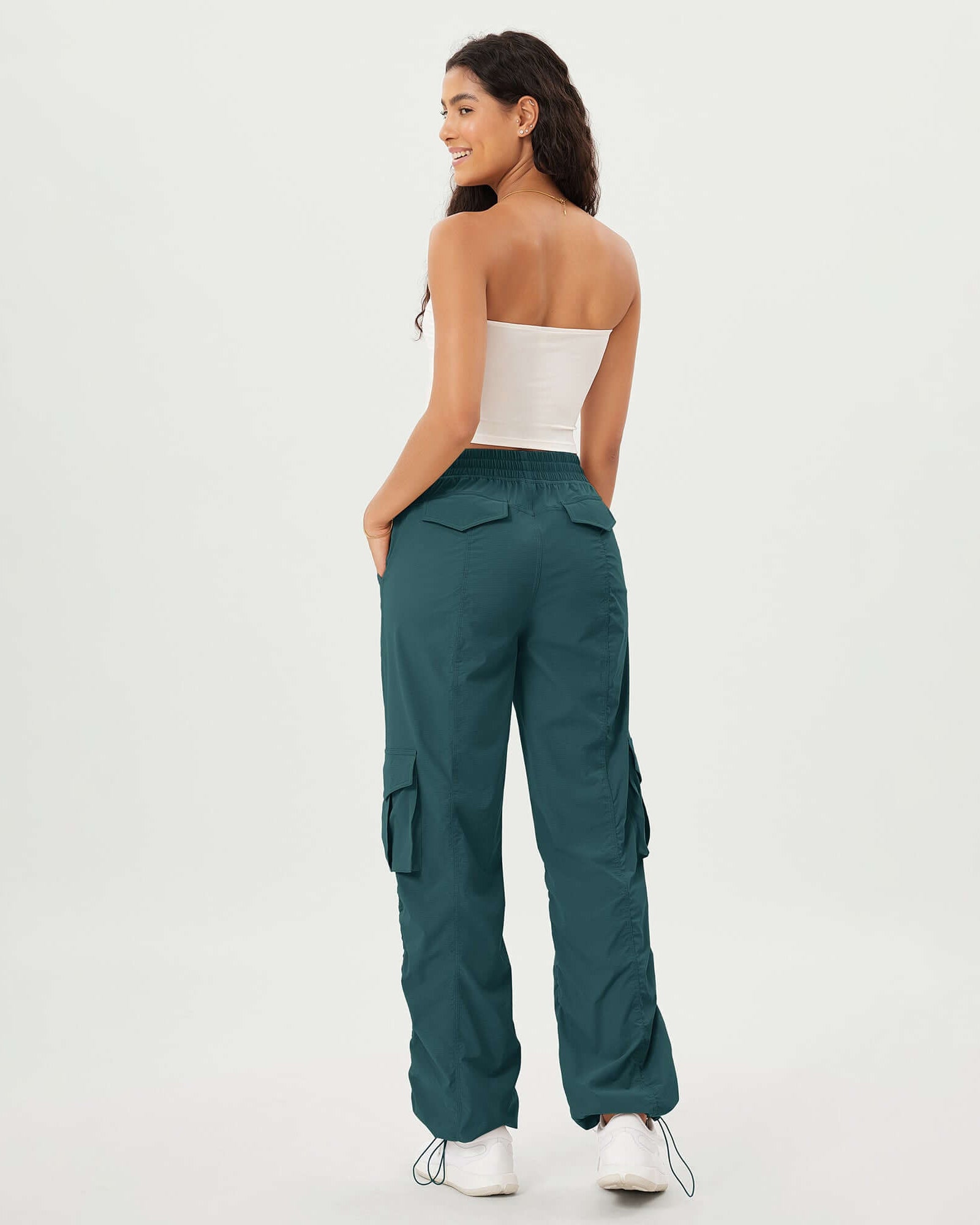 Stretch Woven Relaxed Cargo Cinchable Hems Casual Sweatpants with Pockets - ododos