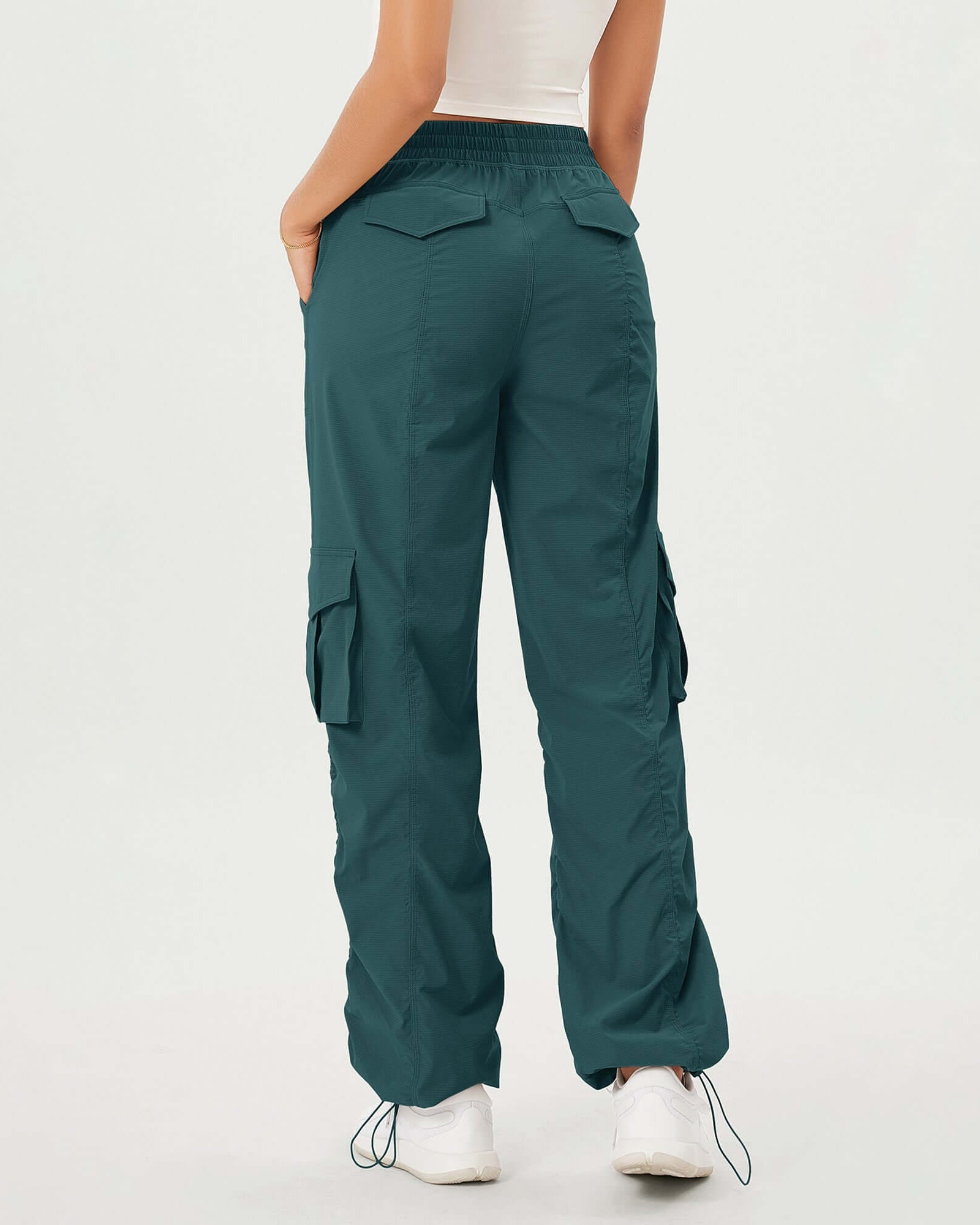 Stretch Woven Relaxed Cargo Cinchable Hems Casual Sweatpants with Pockets - ododos