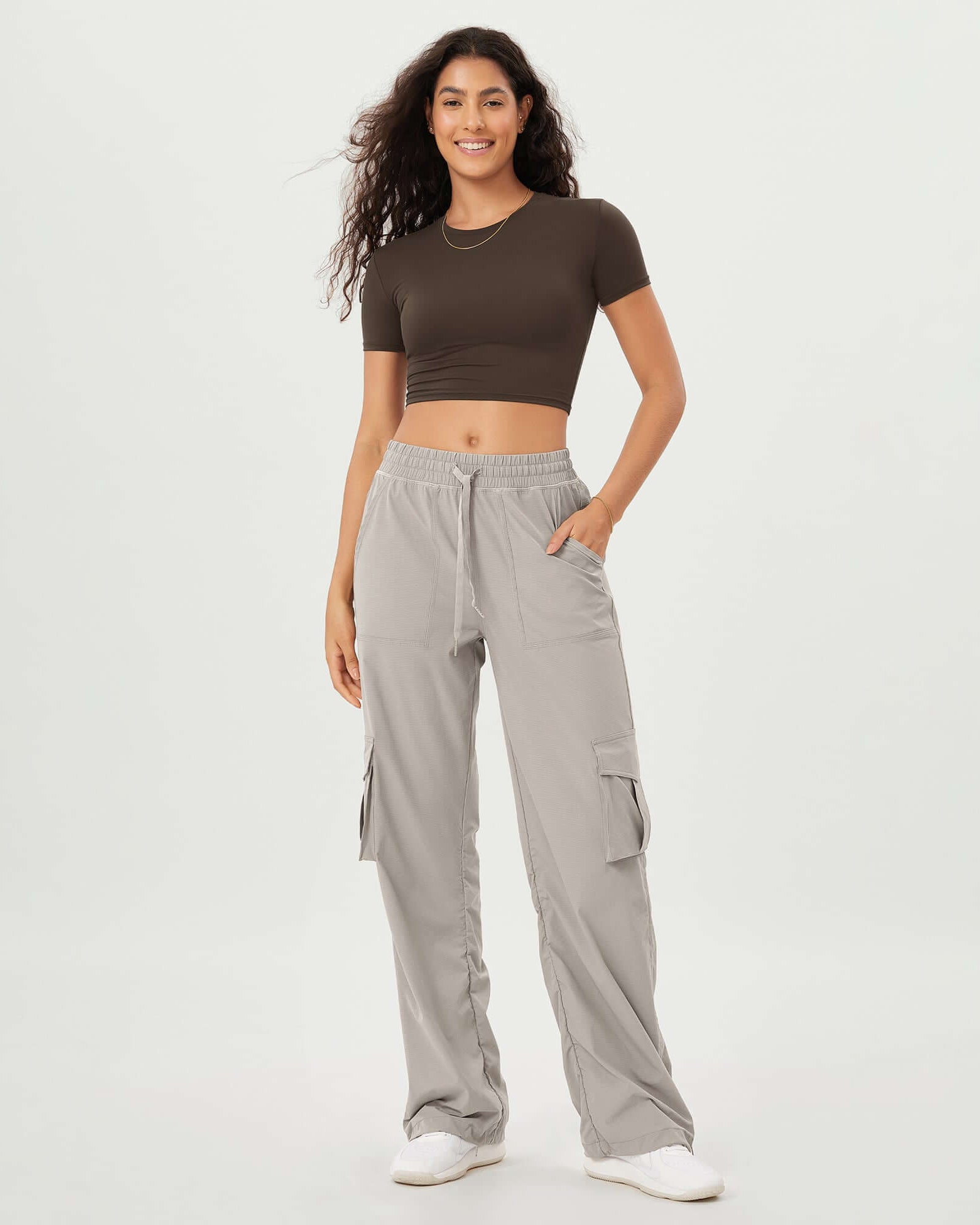 Stretch Woven Relaxed Cargo Cinchable Hems Casual Sweatpants with Pockets - ododos