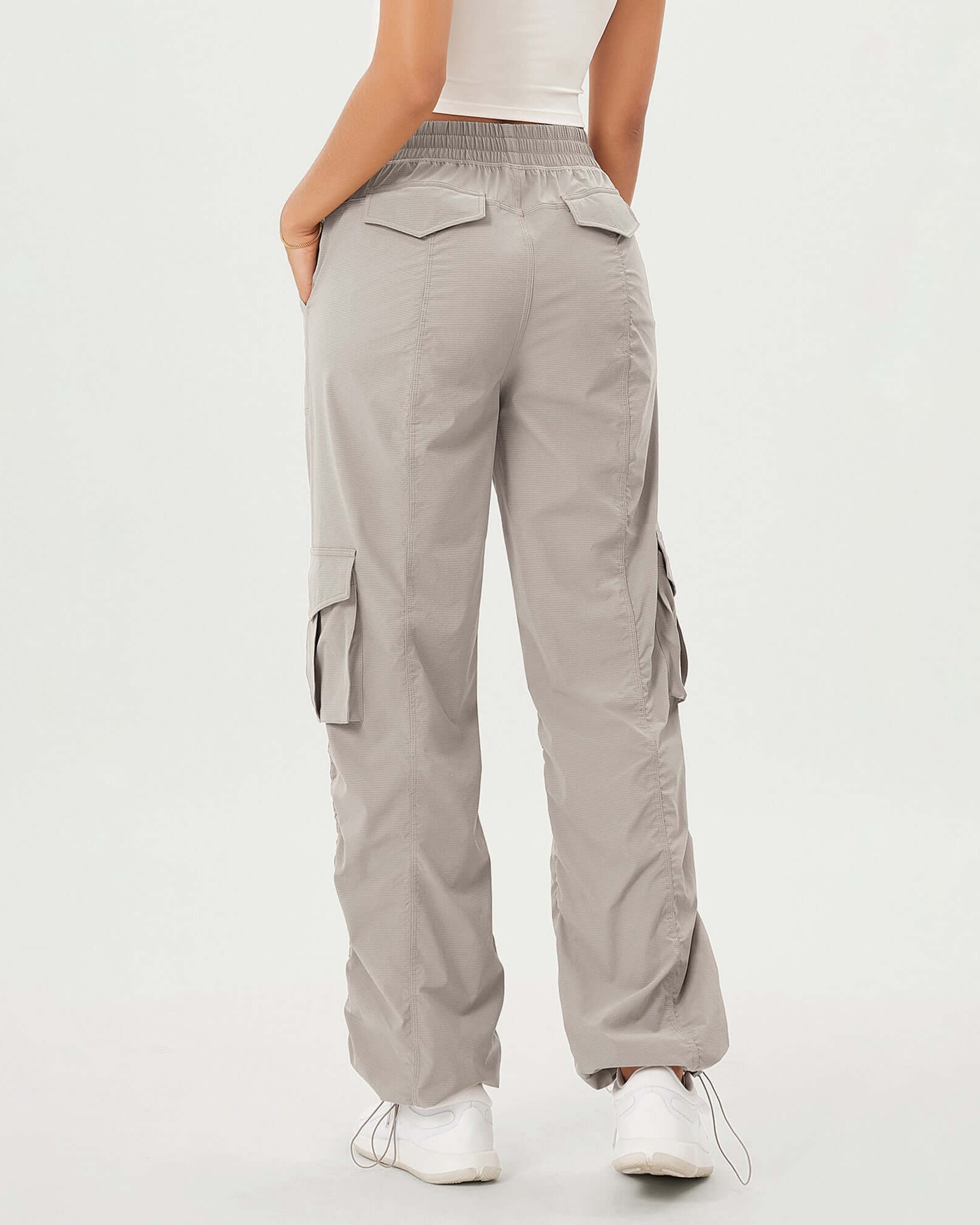 Stretch Woven Relaxed Cargo Cinchable Hems Casual Sweatpants with Pockets - ododos