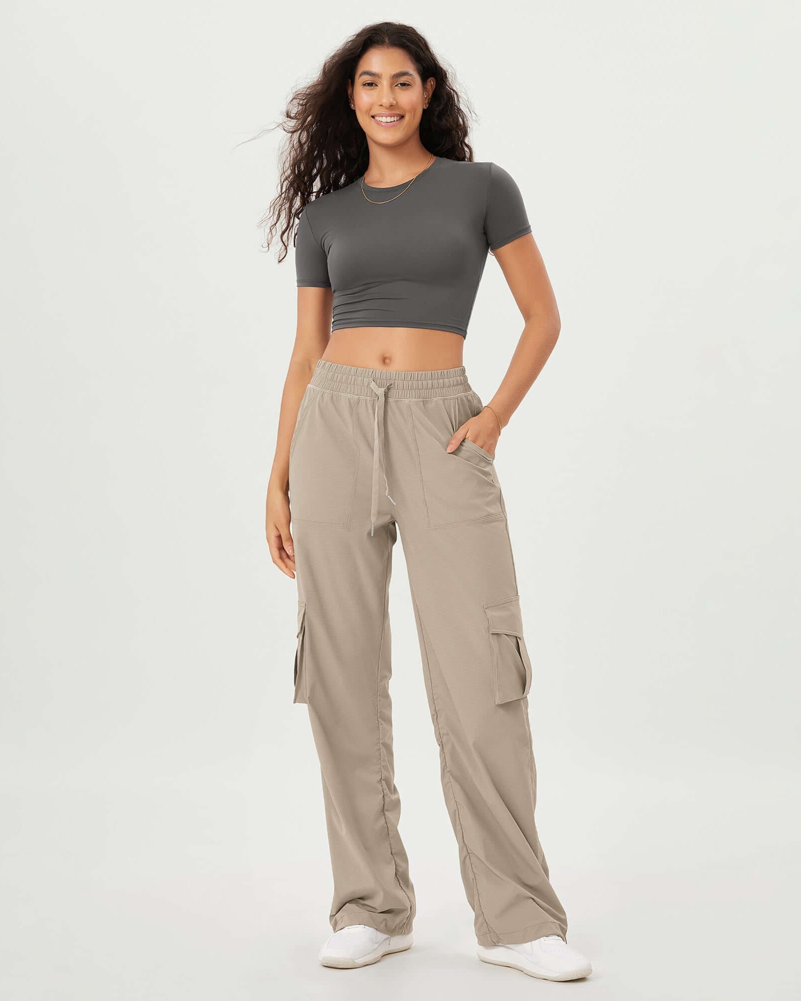 Stretch Woven Relaxed Cargo Cinchable Hems Casual Sweatpants with Pockets - ododos