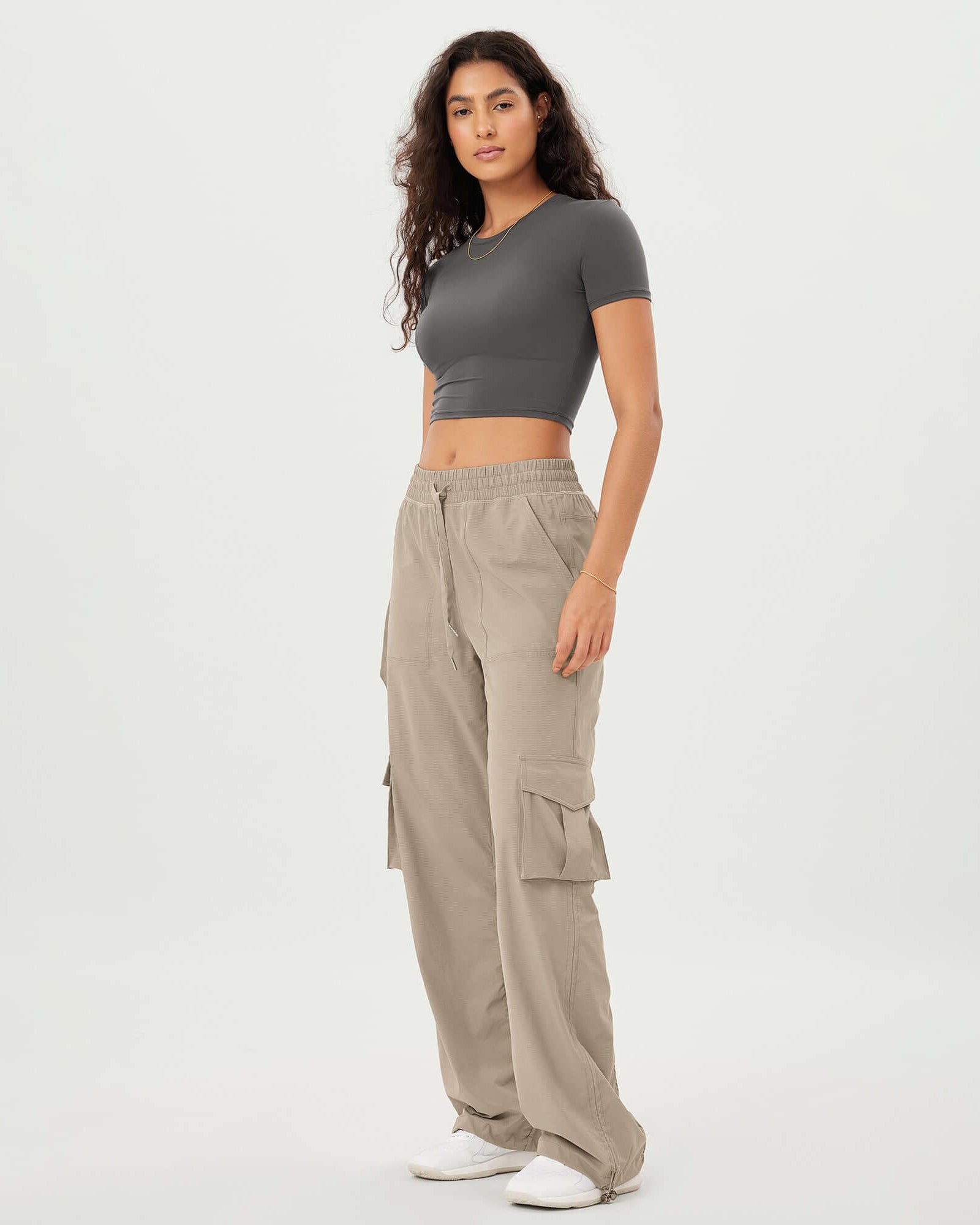 Stretch Woven Relaxed Cargo Cinchable Hems Casual Sweatpants with Pockets - ododos