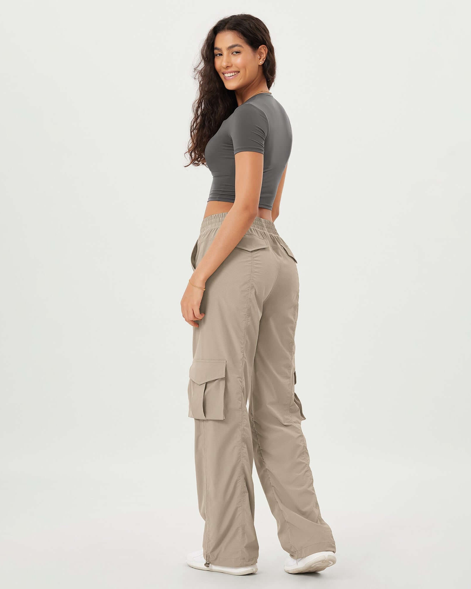 Stretch Woven Relaxed Cargo Cinchable Hems Casual Sweatpants with Pockets - ododos