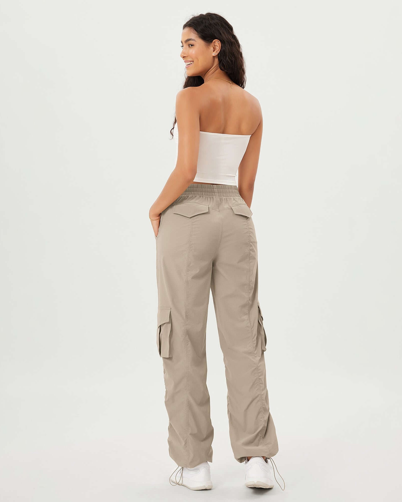 Stretch Woven Relaxed Cargo Cinchable Hems Casual Sweatpants with Pockets - ododos