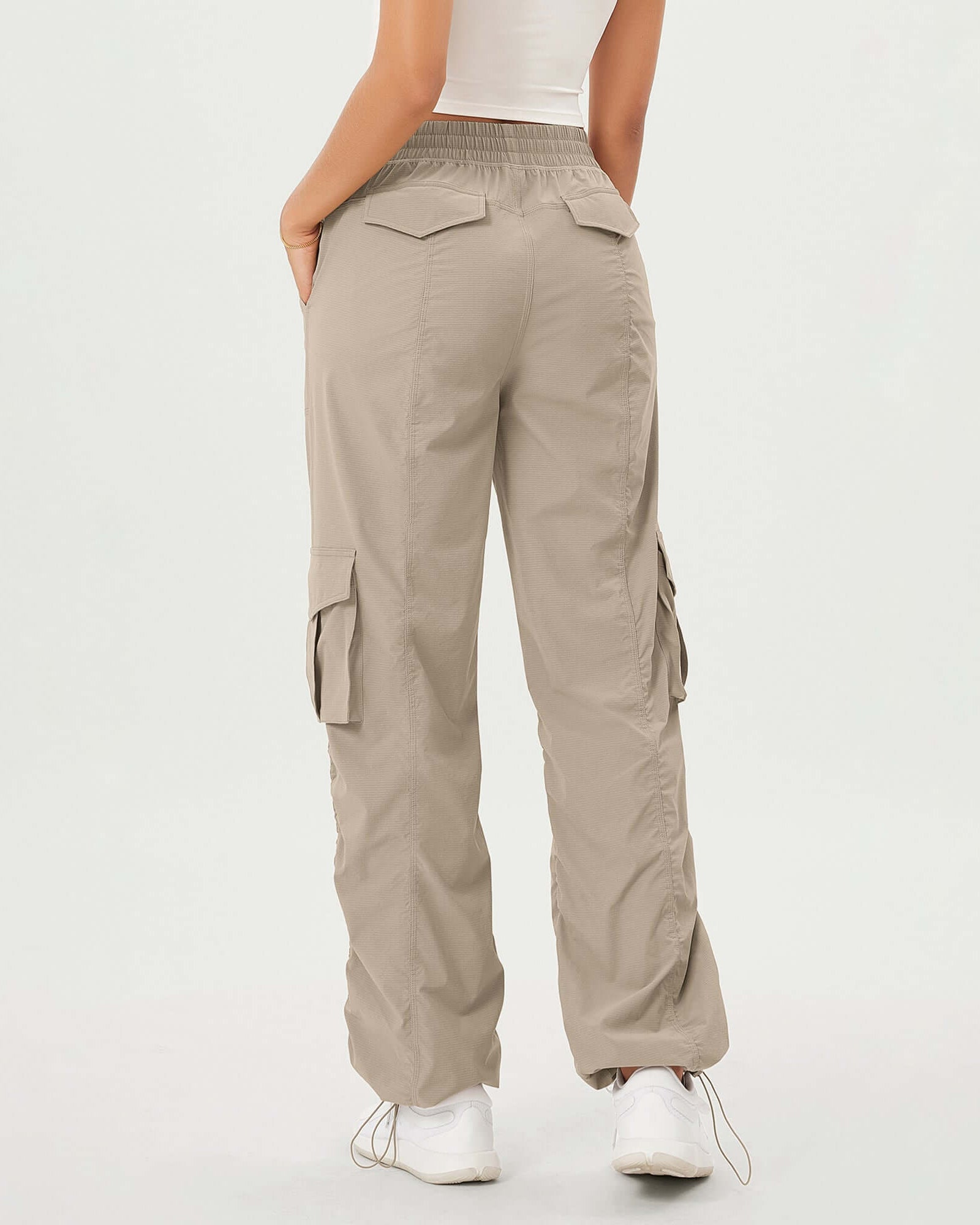 Stretch Woven Relaxed Cargo Cinchable Hems Casual Sweatpants with Pockets - ododos