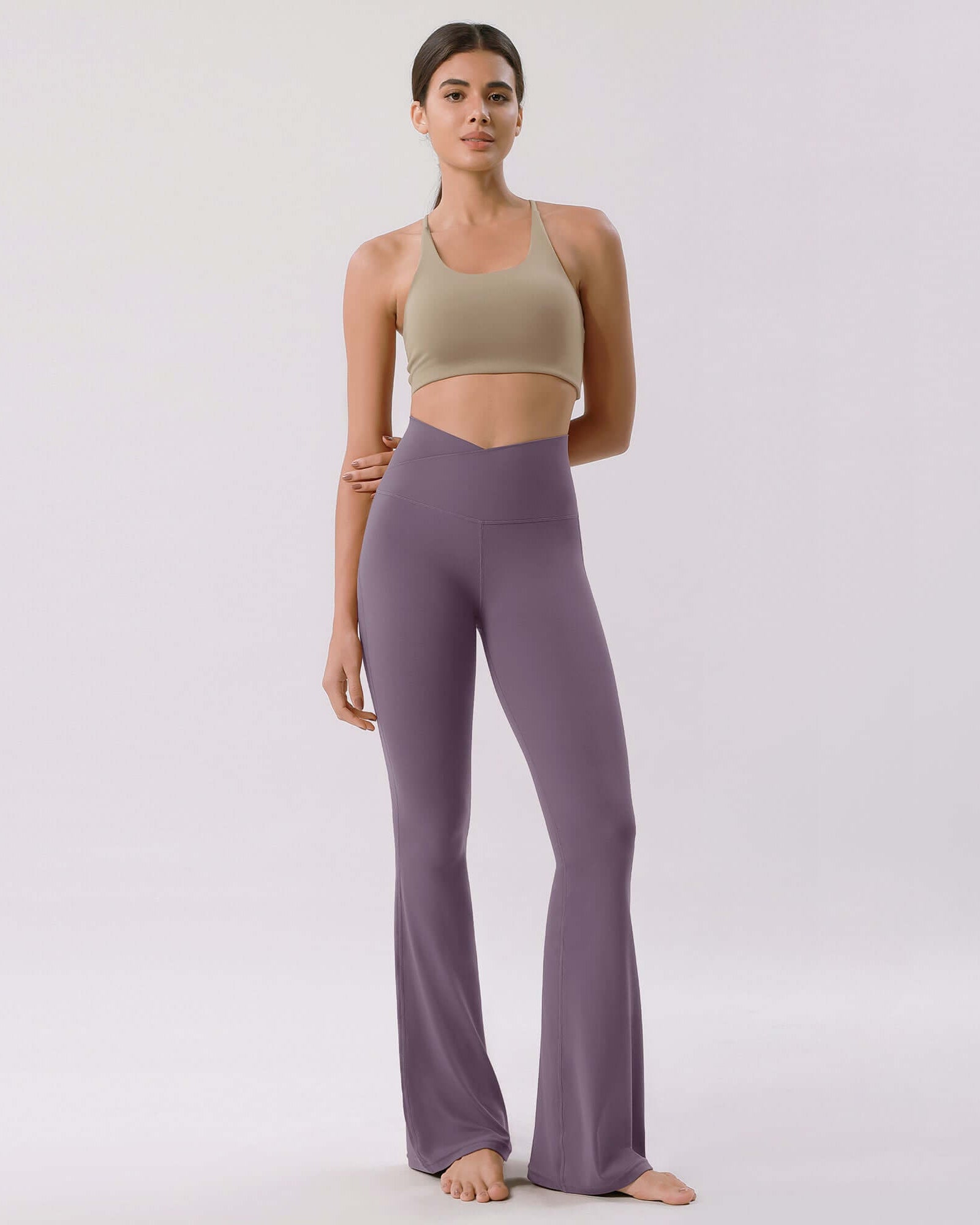 Cloud Feeling 32 Crossover High Waist Flared Pants Ash Violet - ododos