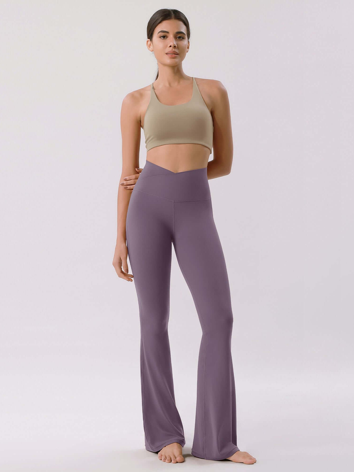 Cloud Feeling 32 Crossover High Waist Flared Pants Ash Violet - ododos