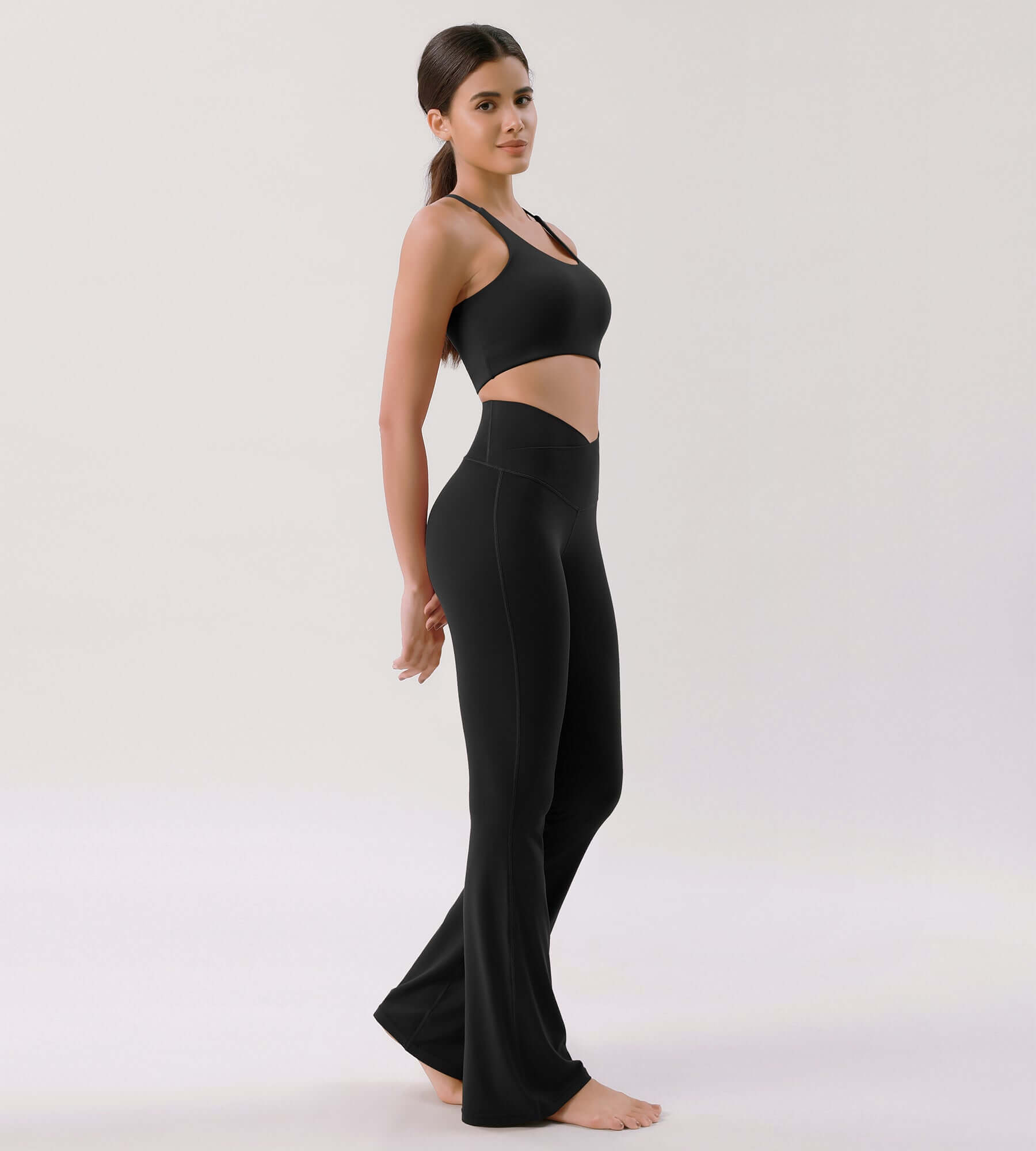 Cloud Feeling 32 Crossover High Waist Flared Pants Black - ododos
