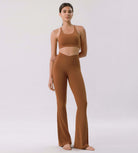 Cloud Feeling 30 Crossover High Waist Flared Pants Caramel - ododos
