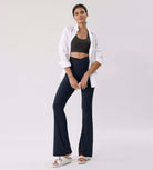 Cloud Feeling 30 Crossover High Waist Flared Pants Deep Navy - ododos