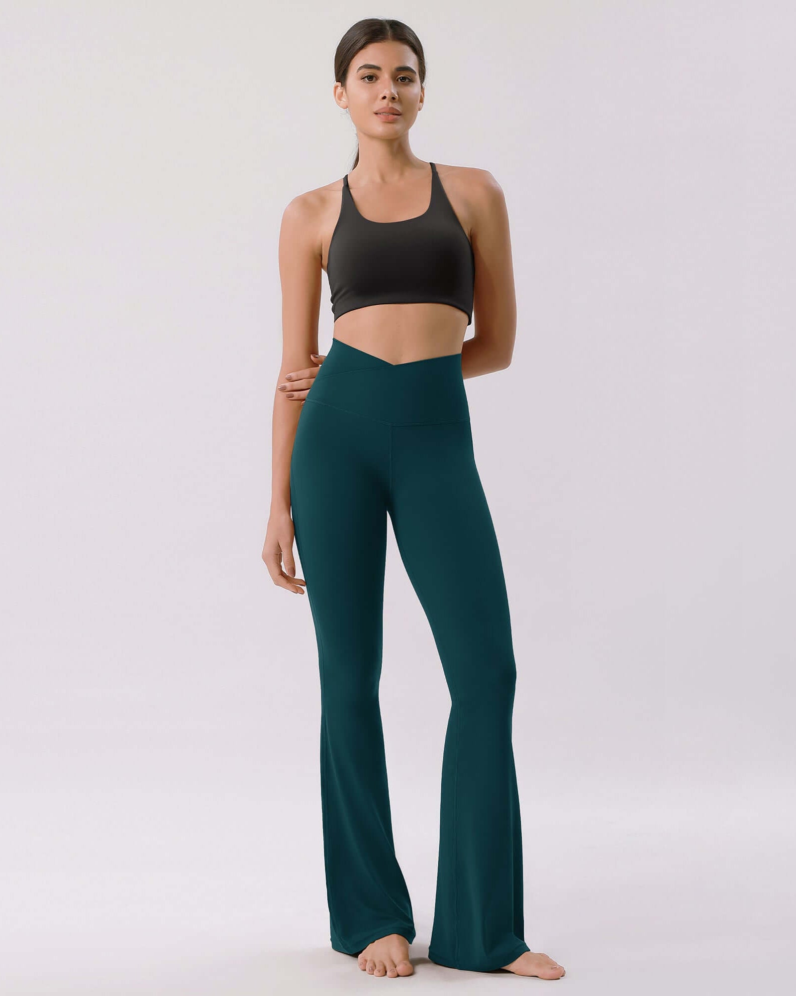Cloud Feeling 30 Crossover High Waist Flared Pants Forest Teal - ododos