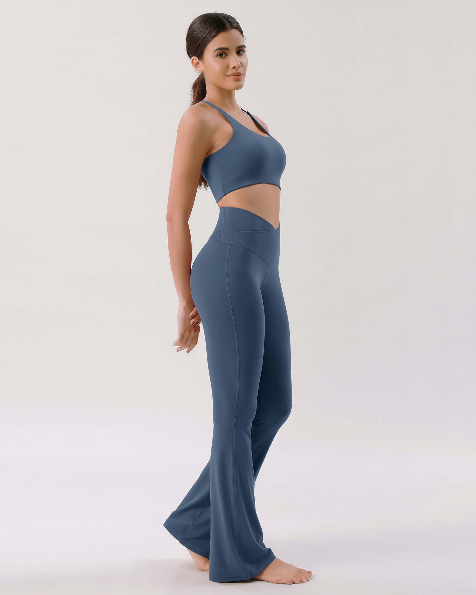 Cloud Feeling 32 Crossover High Waist Flared Pants Ink Blue - ododos