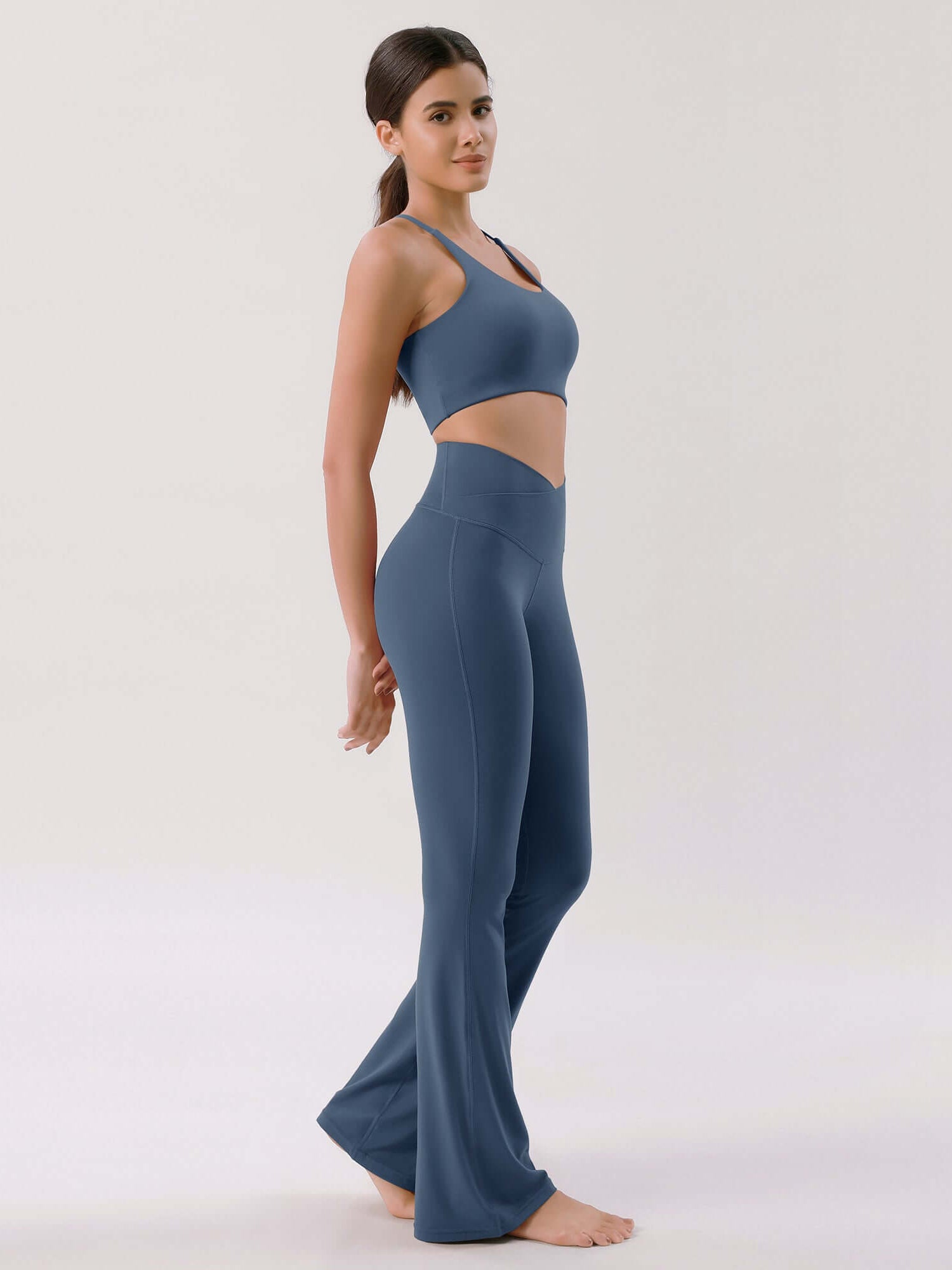 Cloud Feeling 32 Crossover High Waist Flared Pants Ink Blue - ododos