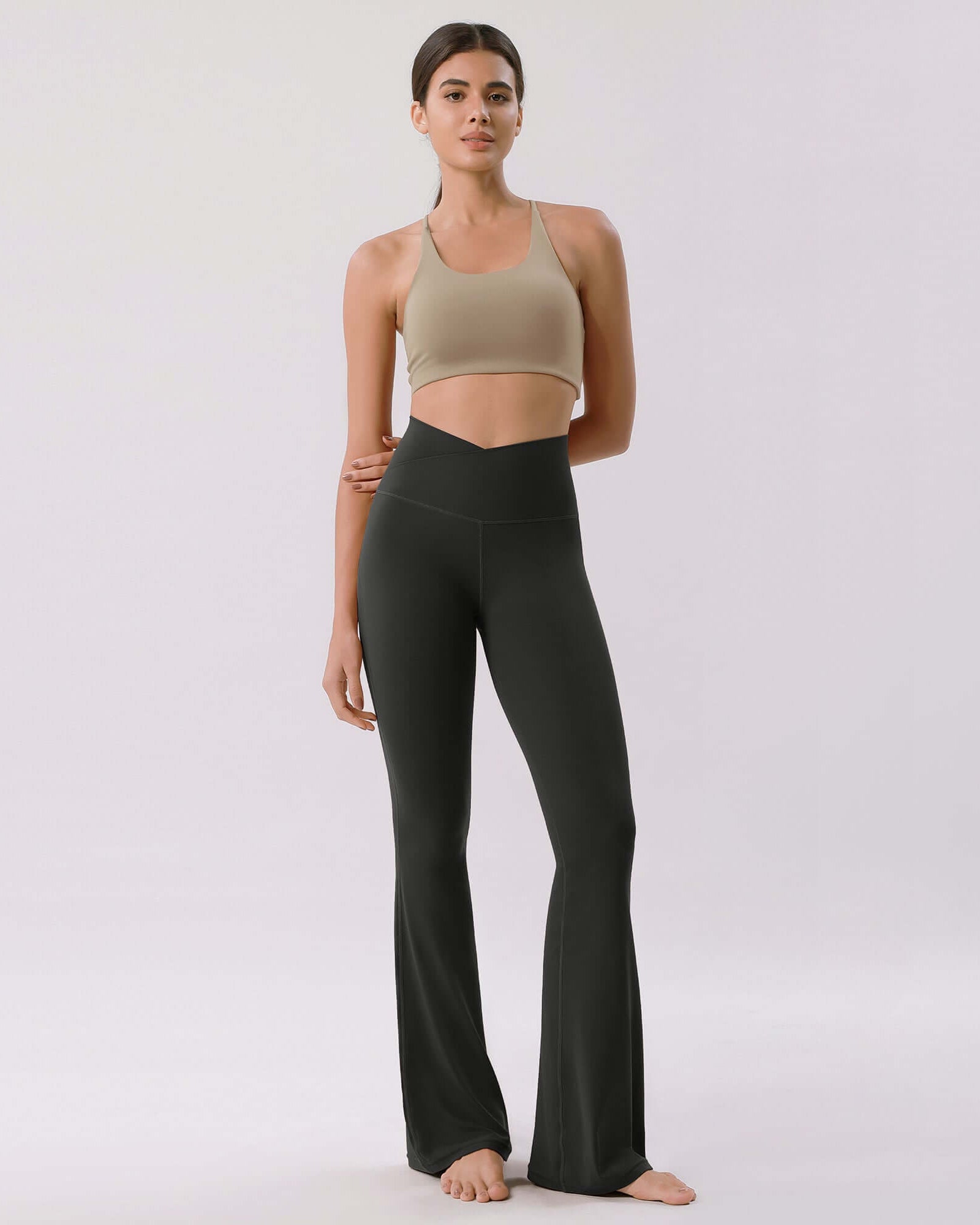 Cloud Feeling 32 Crossover High Waist Flared Pants Onyx Black - ododos