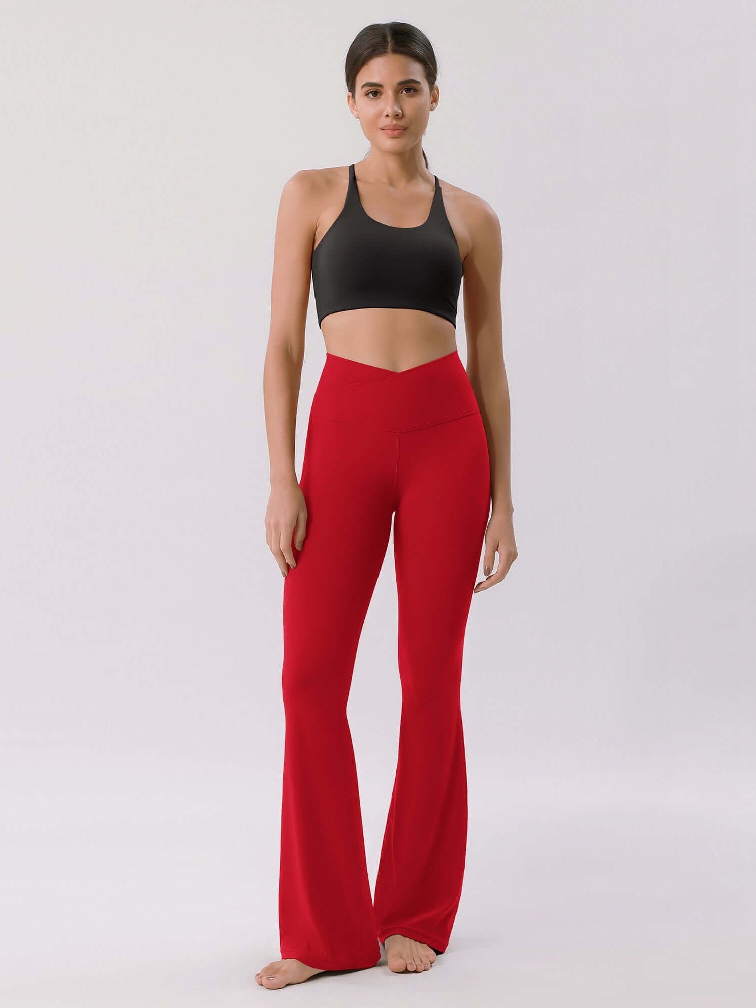 Cloud Feeling 32 Crossover High Waist Flared Pants Red - ododos