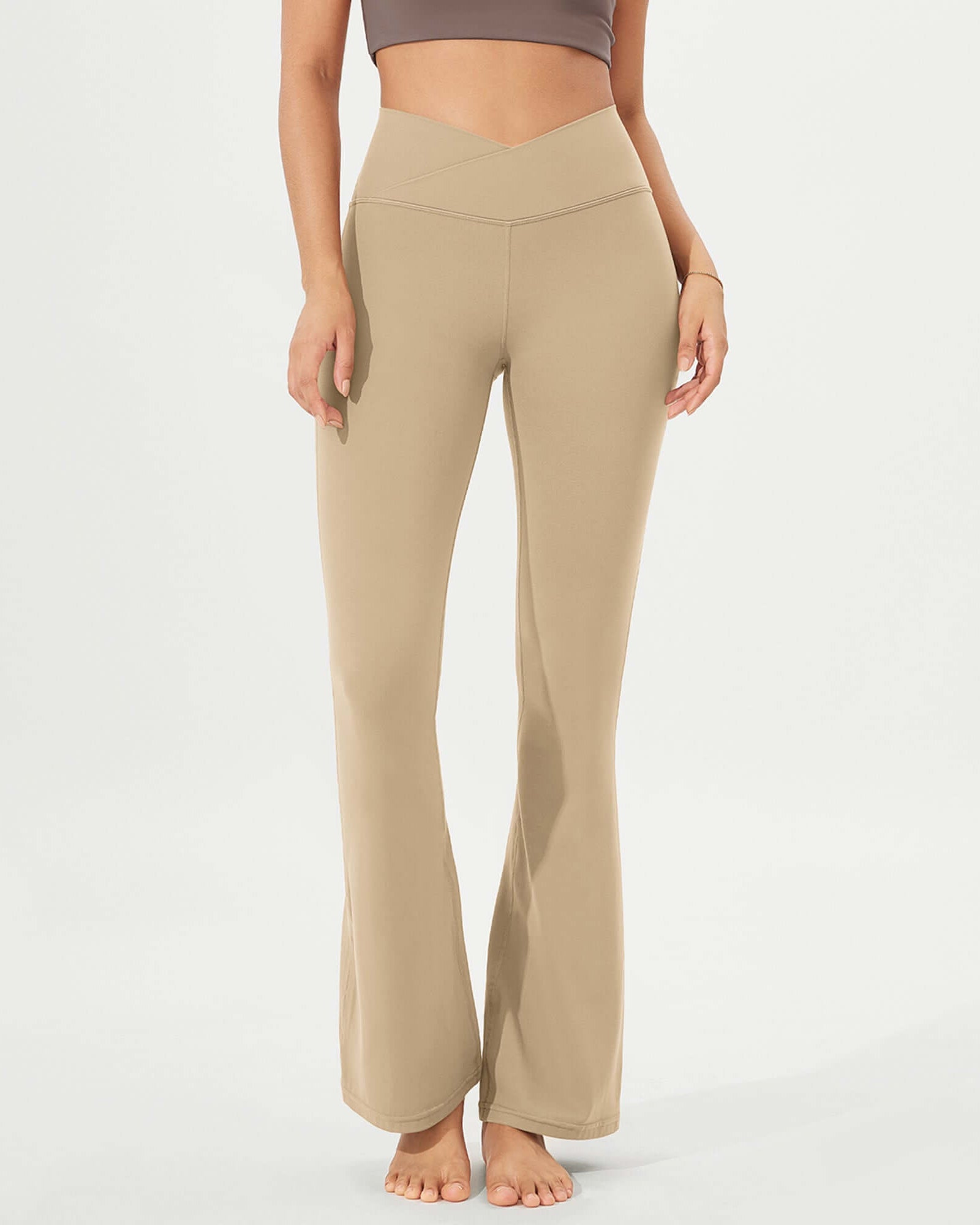 32 Cloud Feeling High Waist Bootcut Lounge Yoga Pants with Back Beige - ododos