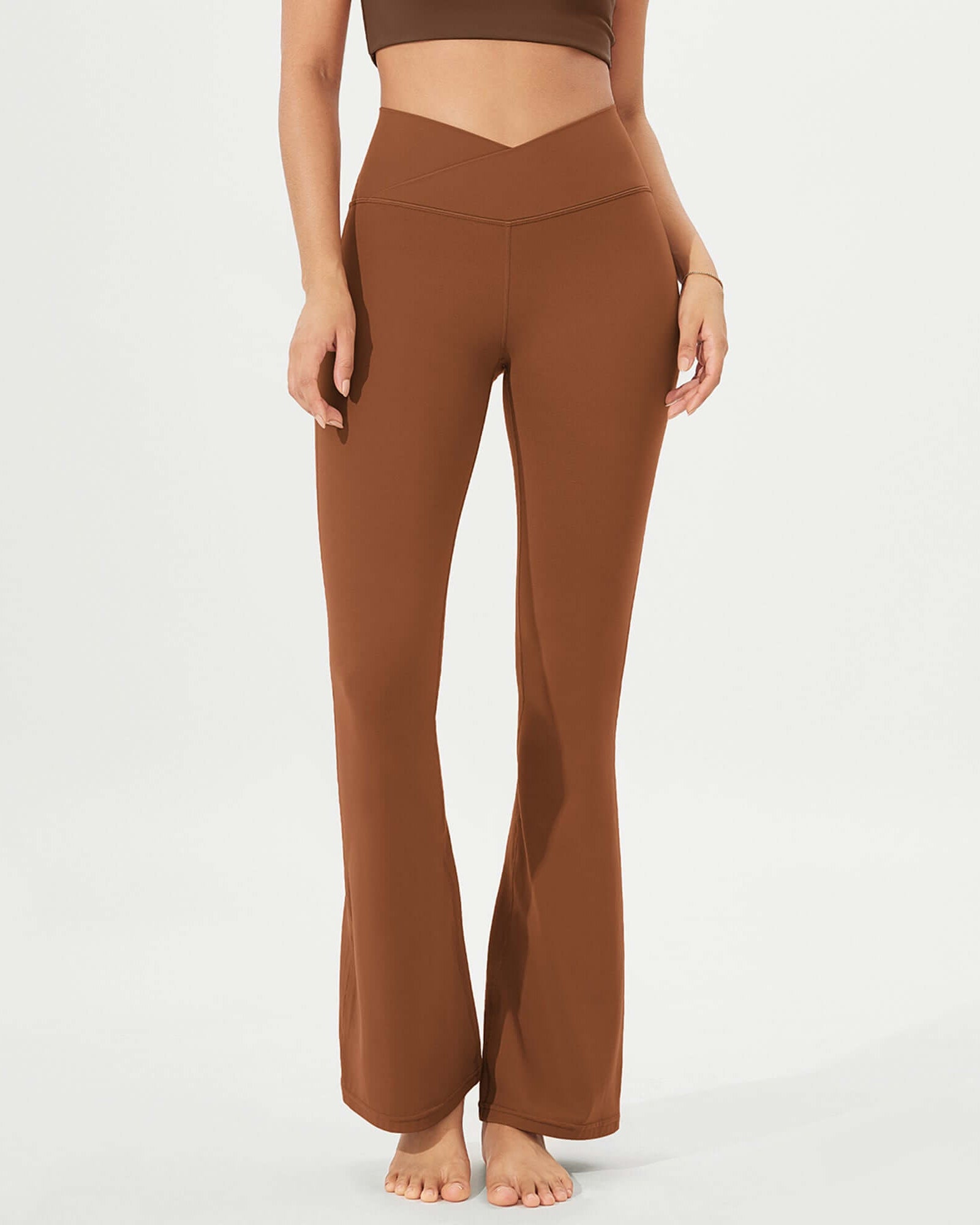 32 Cloud Feeling High Waist Bootcut Lounge Yoga Pants with Back Caramel - ododos