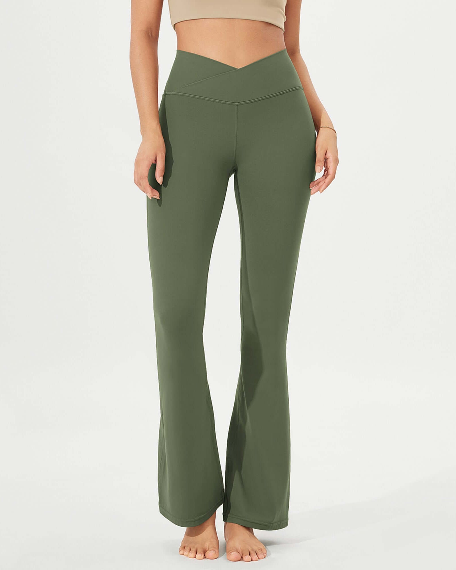 32 Cloud Feeling High Waist Bootcut Lounge Yoga Pants with Back Dark Olive - ododos