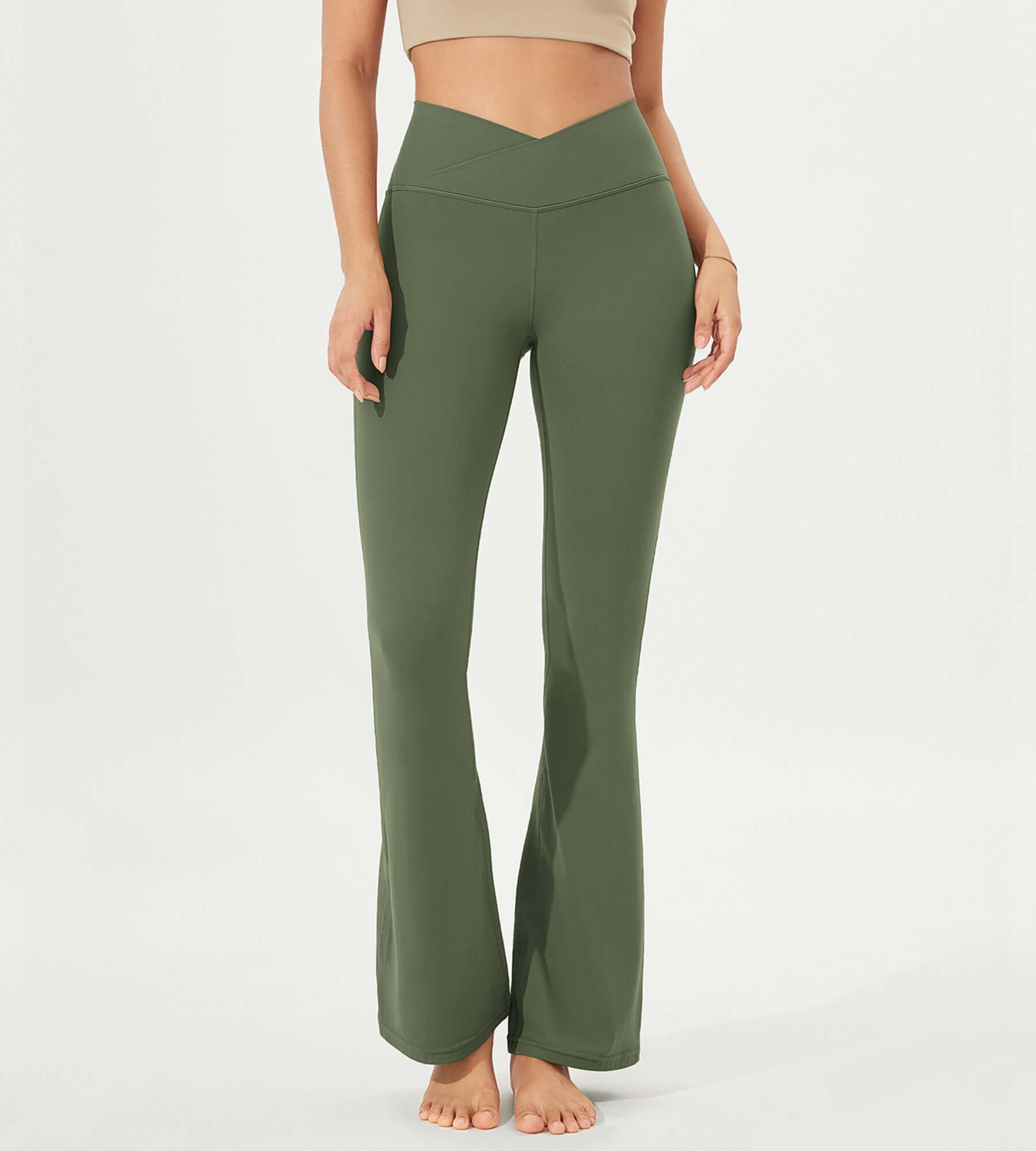 32 Cloud Feeling High Waist Bootcut Lounge Yoga Pants with Back Dark Olive - ododos