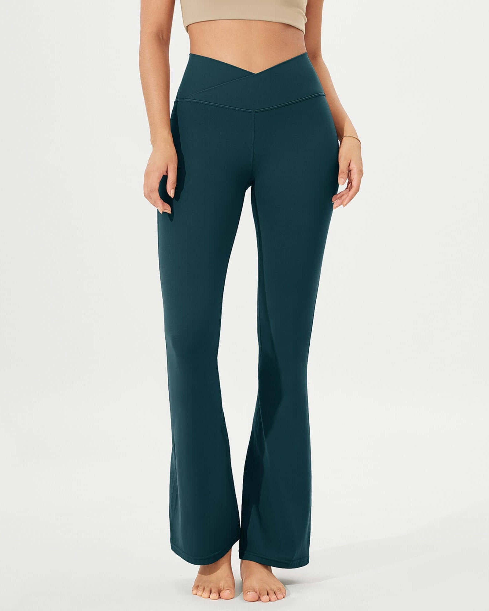 32 Cloud Feeling High Waist Bootcut Lounge Yoga Pants with Back Forest Teal - ododos