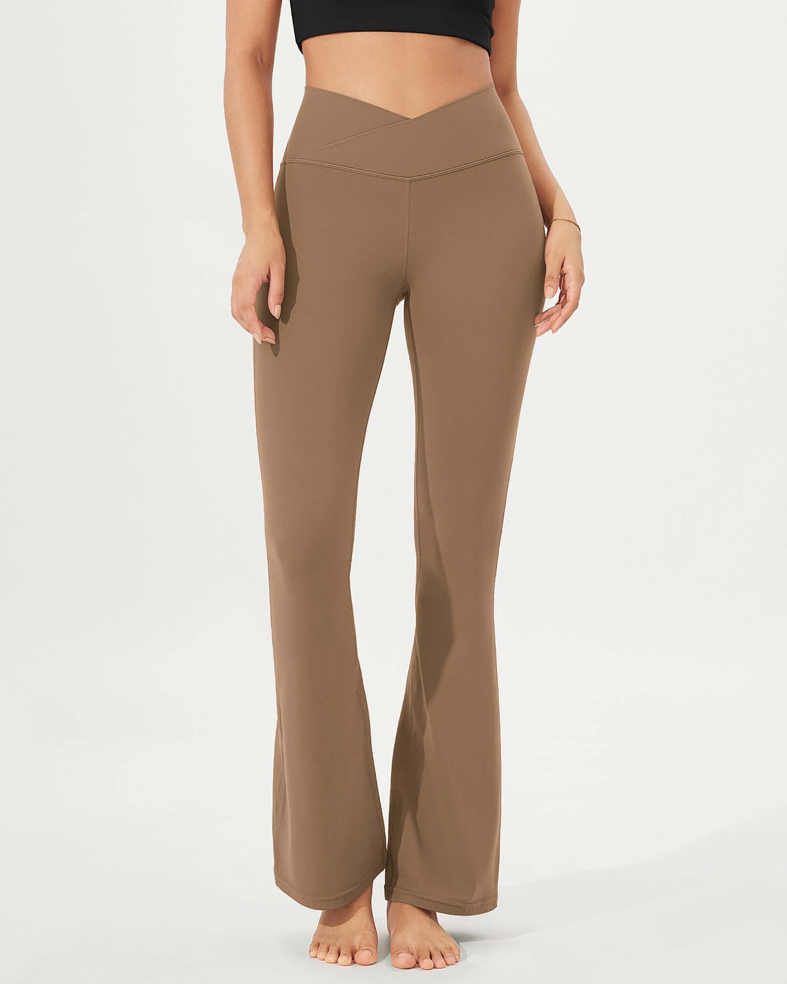 32 Cloud Feeling High Waist Bootcut Lounge Yoga Pants with Back Light Brown - ododos