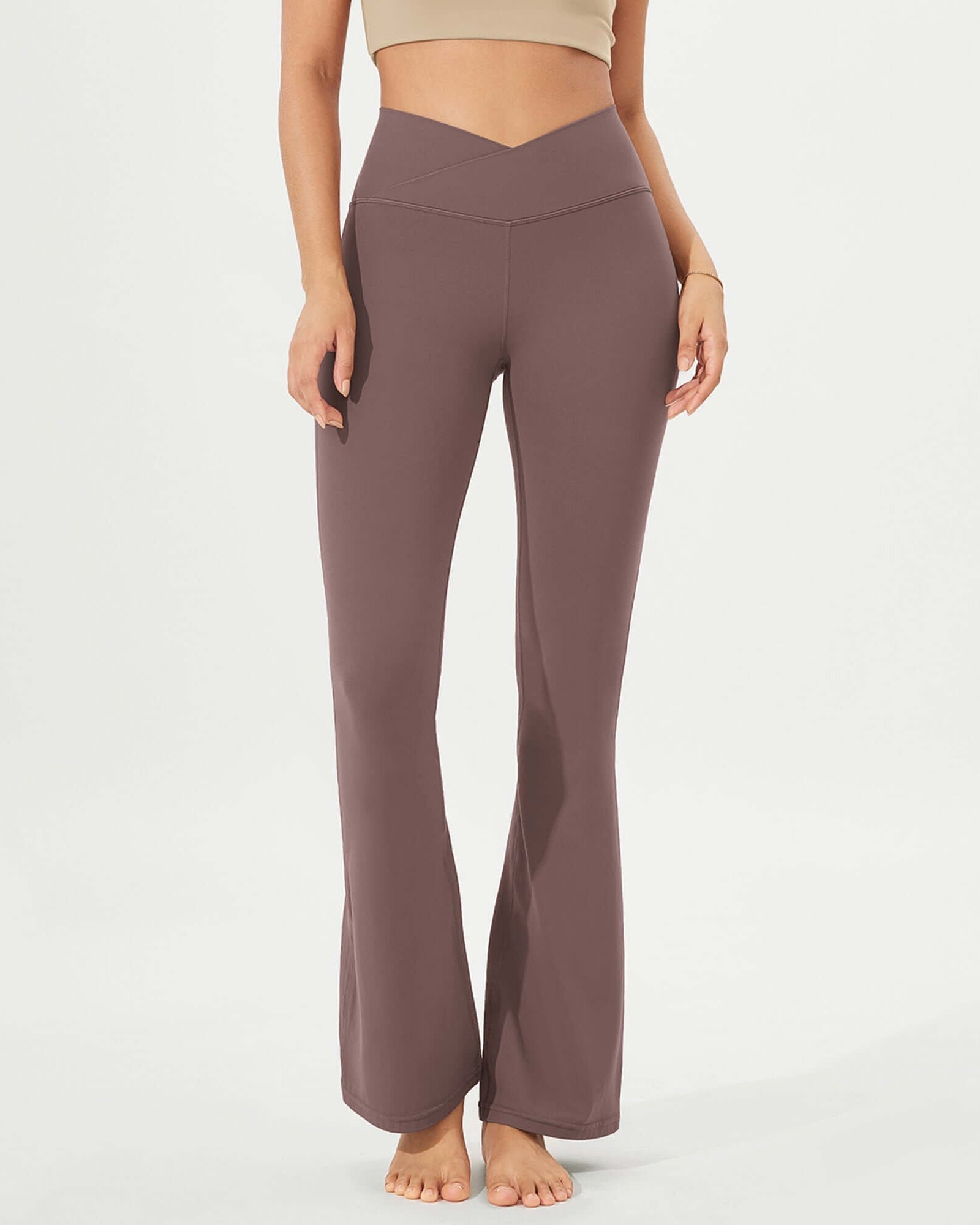 32 Cloud Feeling High Waist Bootcut Lounge Yoga Pants with Back Purple Taupe - ododos