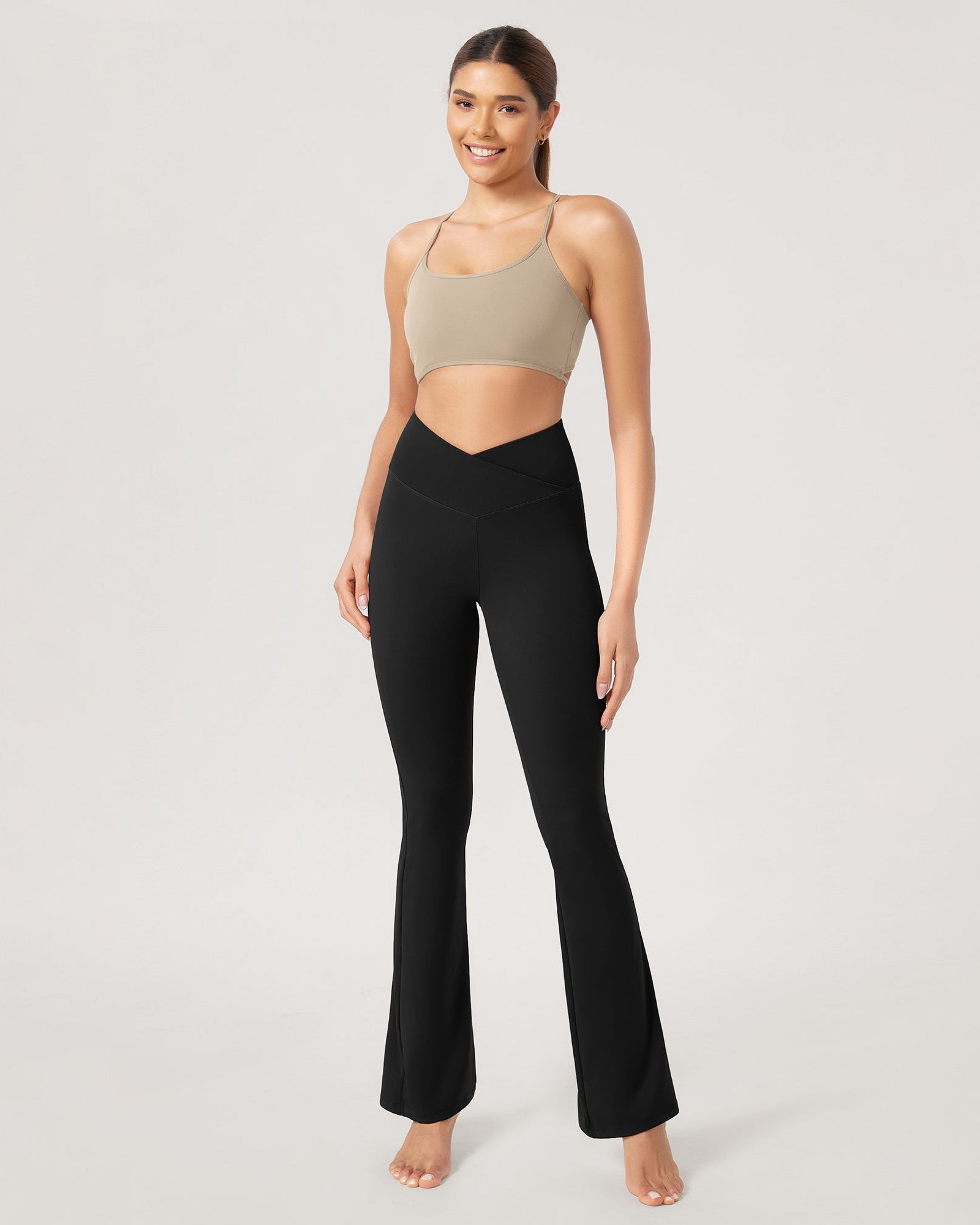 31??Cross Waist Workout Yoga Flare Pants Black - ododos